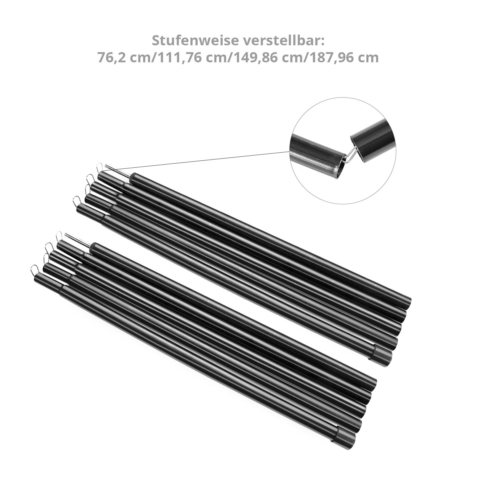 KINGCAMP 2x Set Teleskop Vor Zelt Stange Sonnensegel Tarpstange Stahl Gestänge