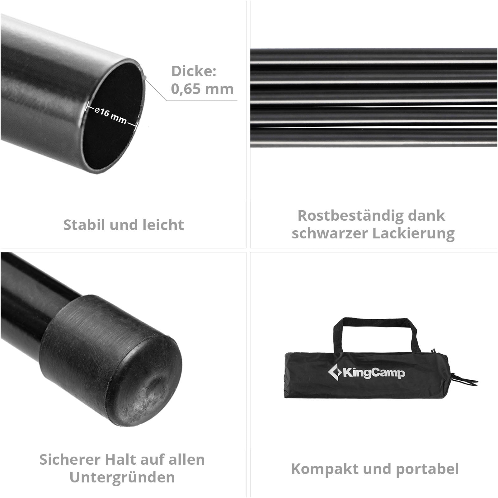 KINGCAMP 2x Set Teleskop Vor Zelt Stange Sonnensegel Tarpstange Stahl Gestänge