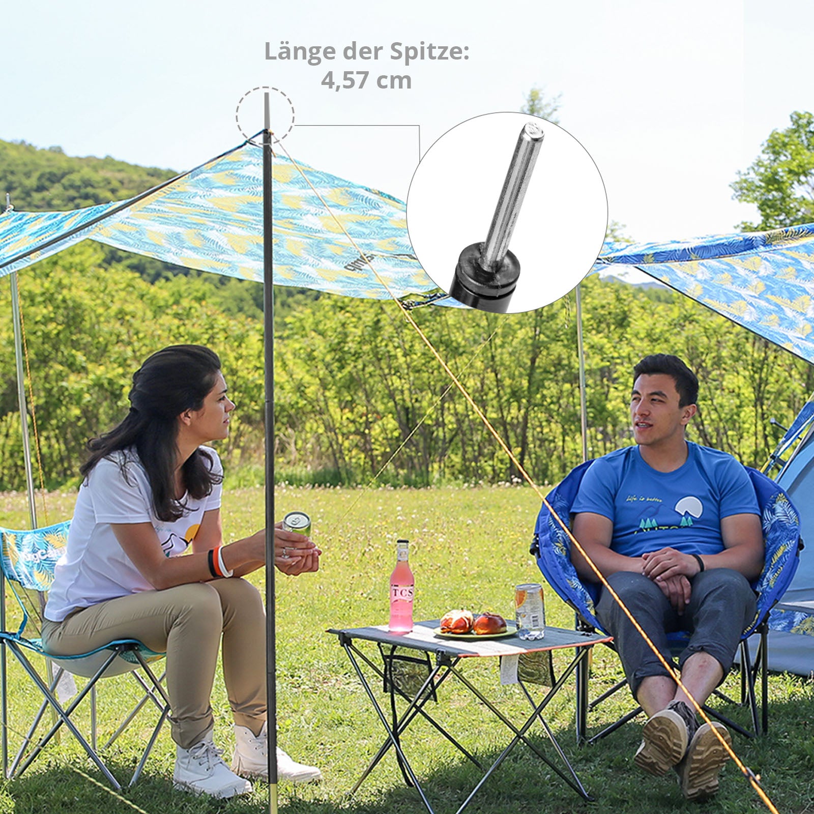 KINGCAMP Lot de 2 poteaux télescopiques pour tente avant, pare-soleil, bâche, tiges en acier