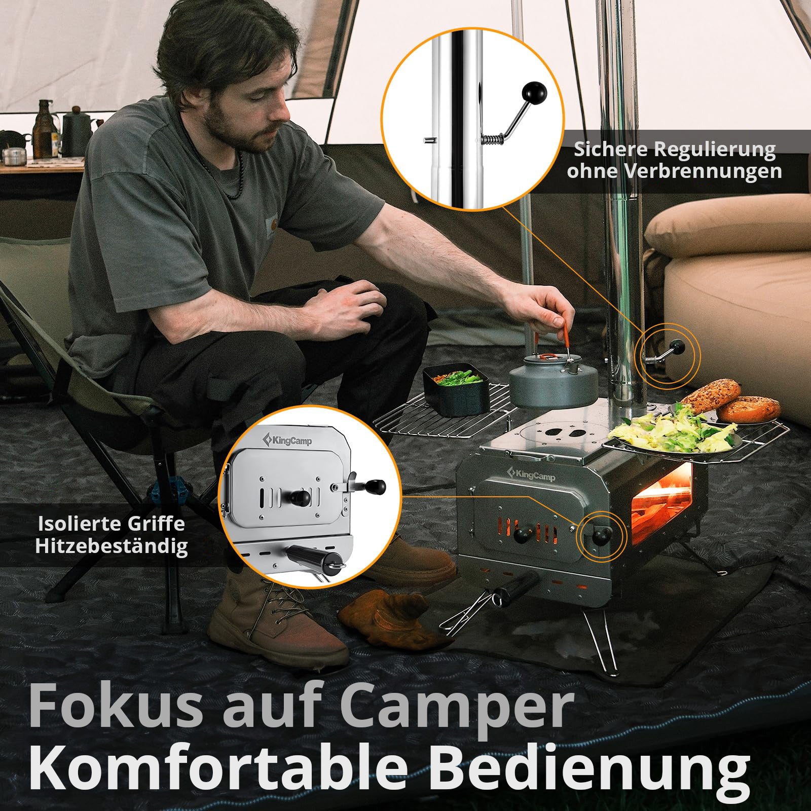 Four de tente KINGCAMP Greenland S Cuisine extérieure Mini réchaud de camping Chauffage en acier