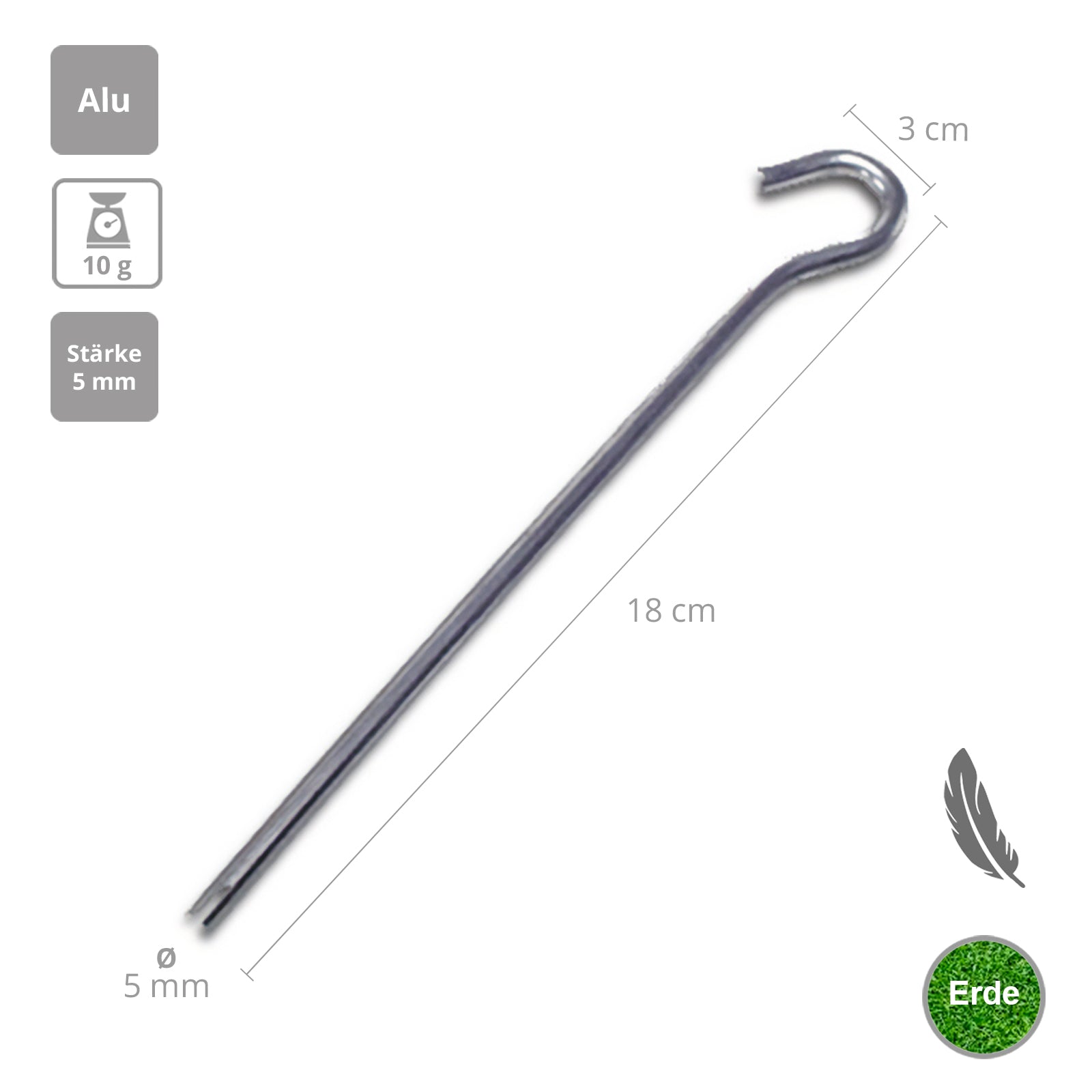 10 x Alu Heringe 18 cm Felsnagel - Zelt Hering Erdnagel 5 mm Nägel 10 g leicht