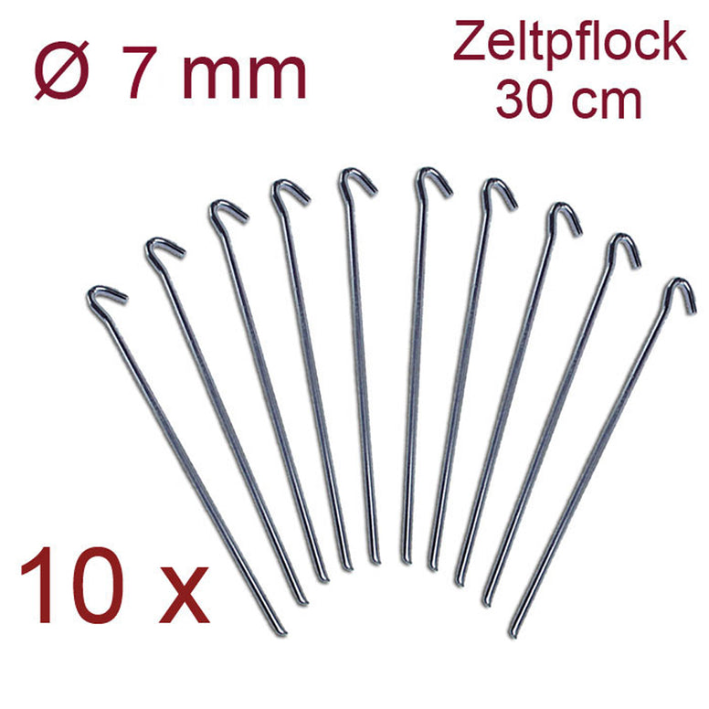 10 x Zeltpflock 30 cm Zeltnagel Steinboden Zelt Hering Felsbodenhering Stahl 7mm