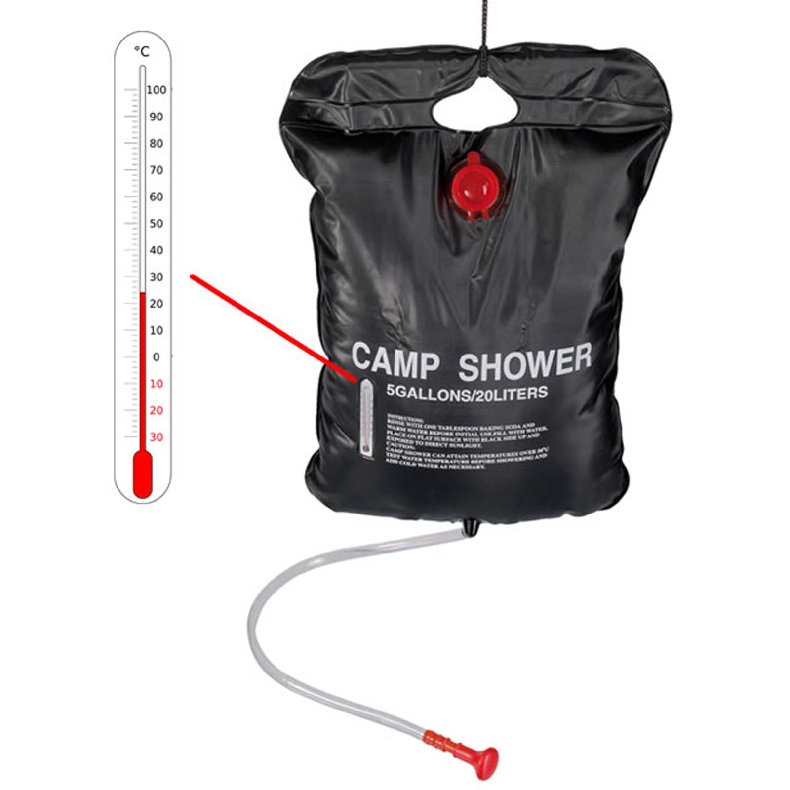 Douche solaire 20 L, douche de camping, douche solaire, douche de jardin, thermomètre extérieur