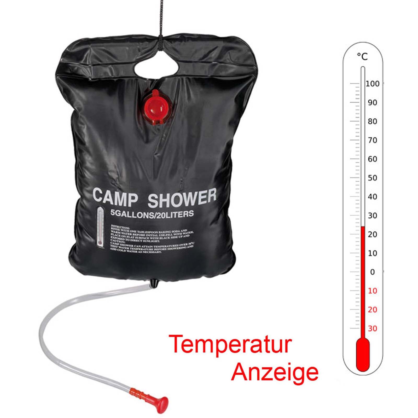 20 L Solardusche Campingdusche Solar Shower Garten Dusche Thermometer Outdoor