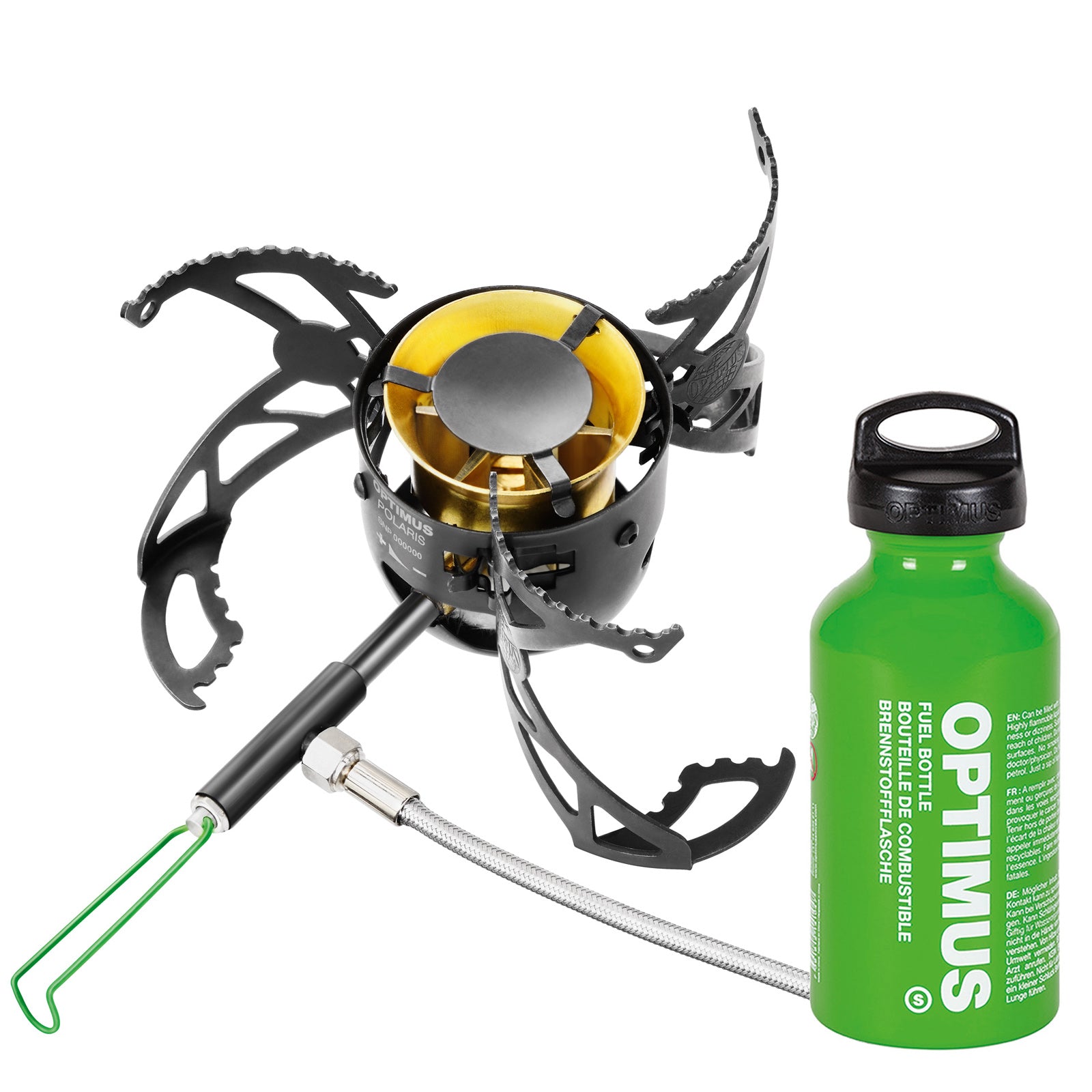 OPTIMUS Camping Gaskocher Polaris Optifuel + Flasche Benzin Kocher Faltbar 4200W
