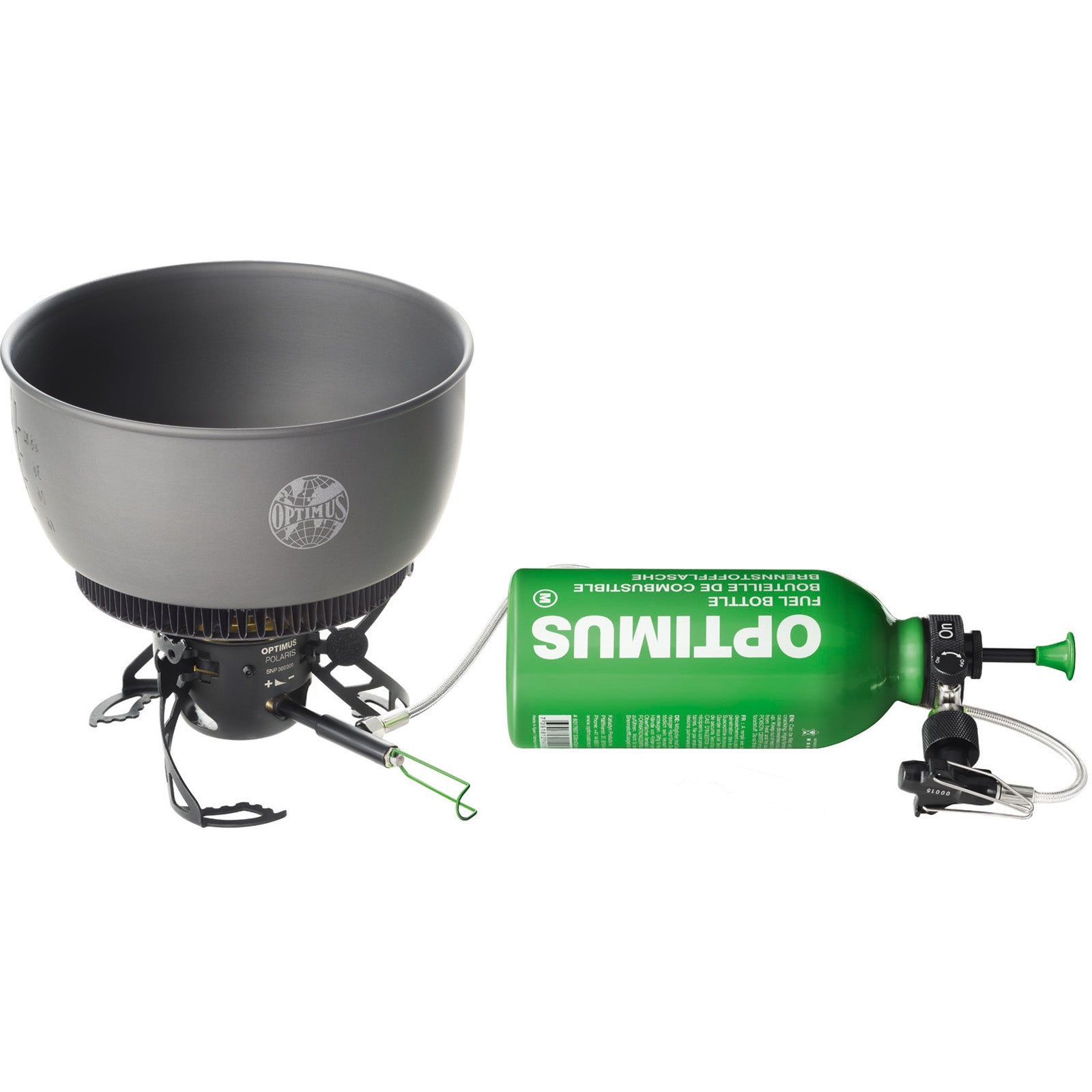 OPTIMUS Camping Gaskocher Polaris Optifuel + Flasche Benzin Kocher Faltbar 4200W
