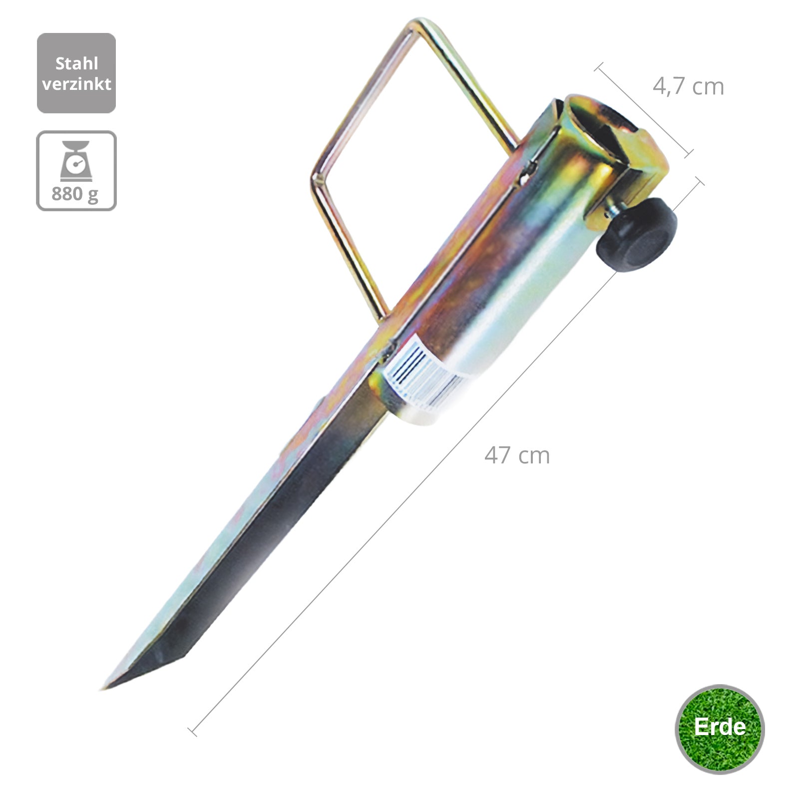 47 cm Rasendorn Sonnen Schirm Pflock Bodenhülse Erdspieß Fuß Halter Zelt Hering