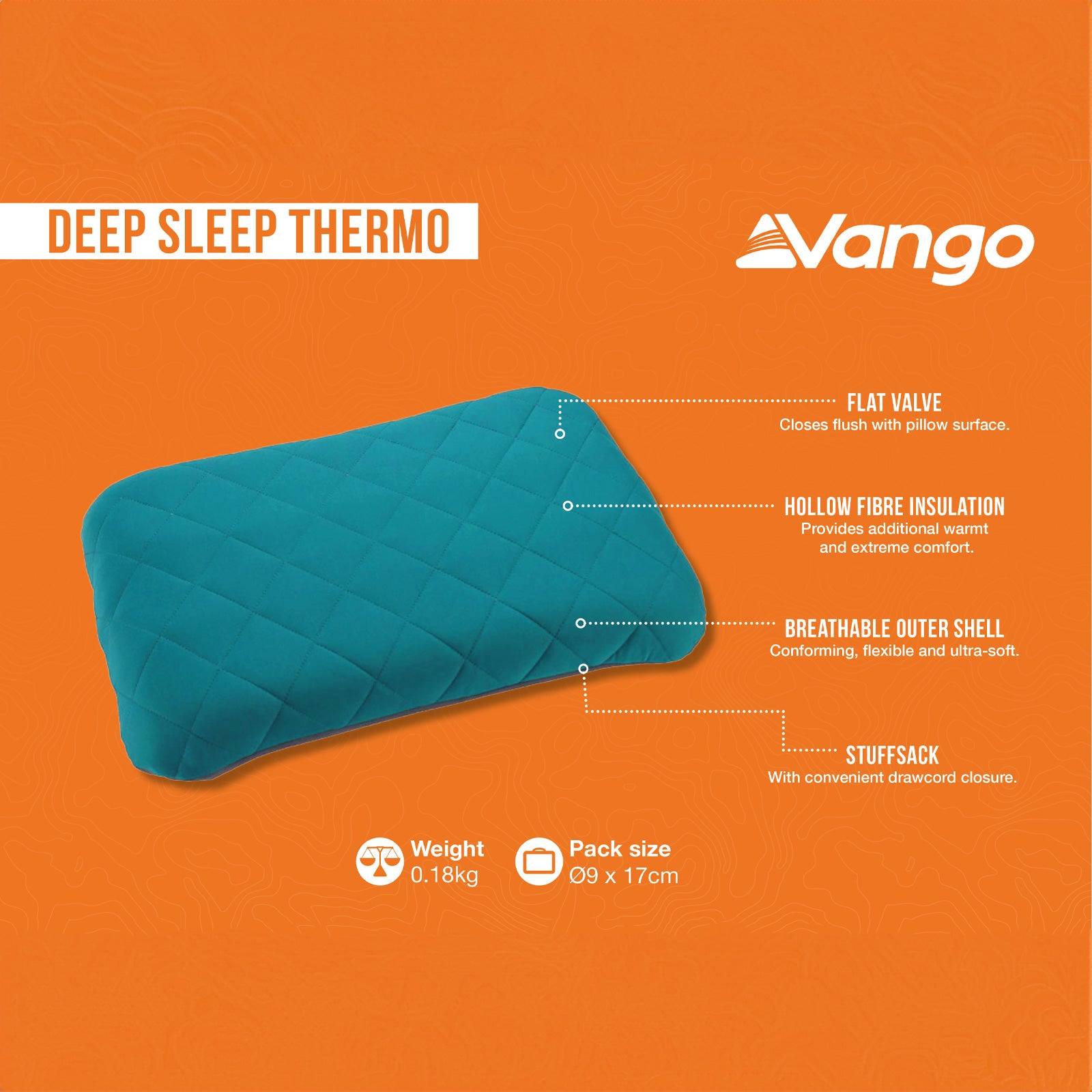 VANGO Campingkussen Deep Sleep Thermo Reiskussen Lichtgewicht Opblaasbaar voor in de auto