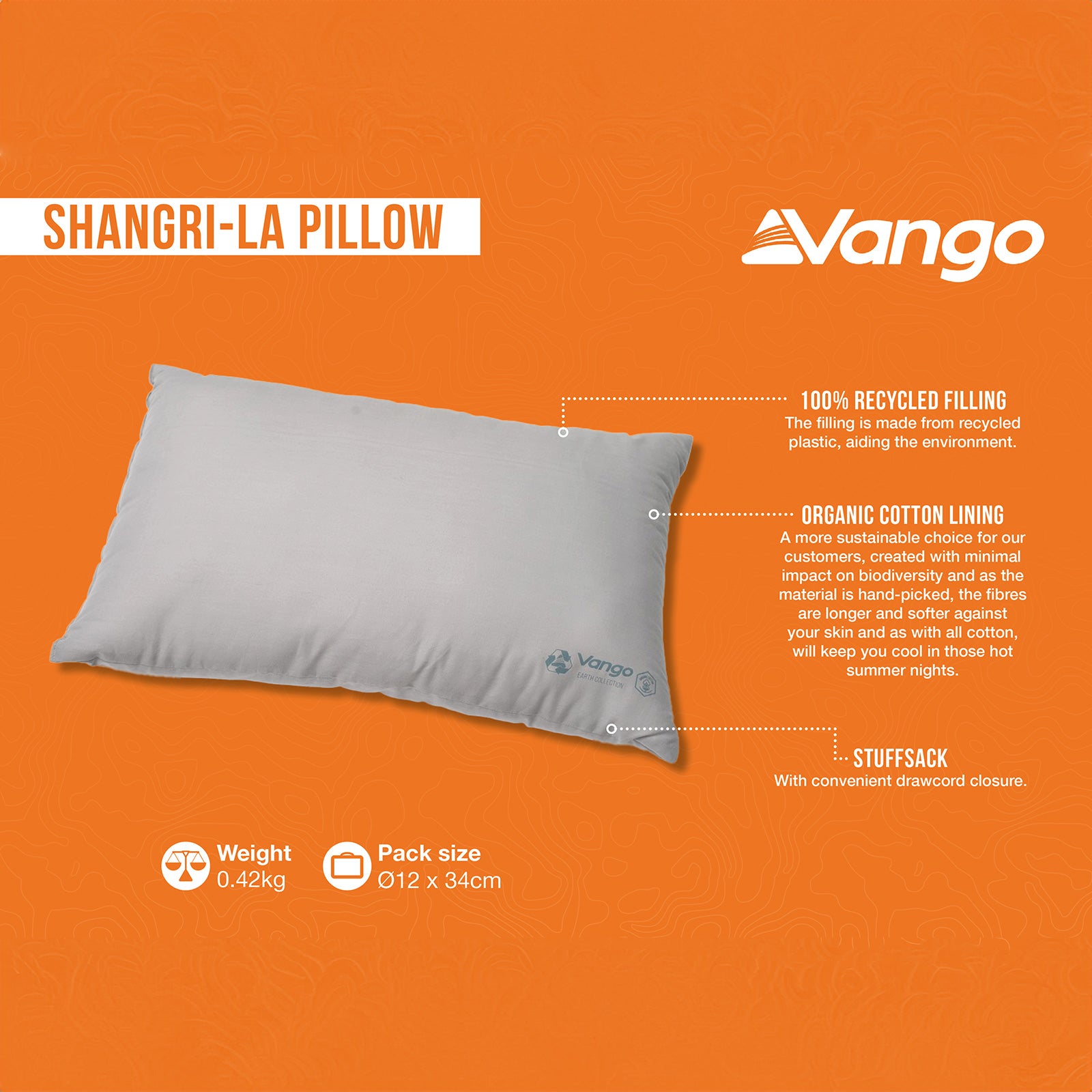 Coussin de siège de voyage VANGO Camping Pillow Shangri-La, léger, 100 % coton