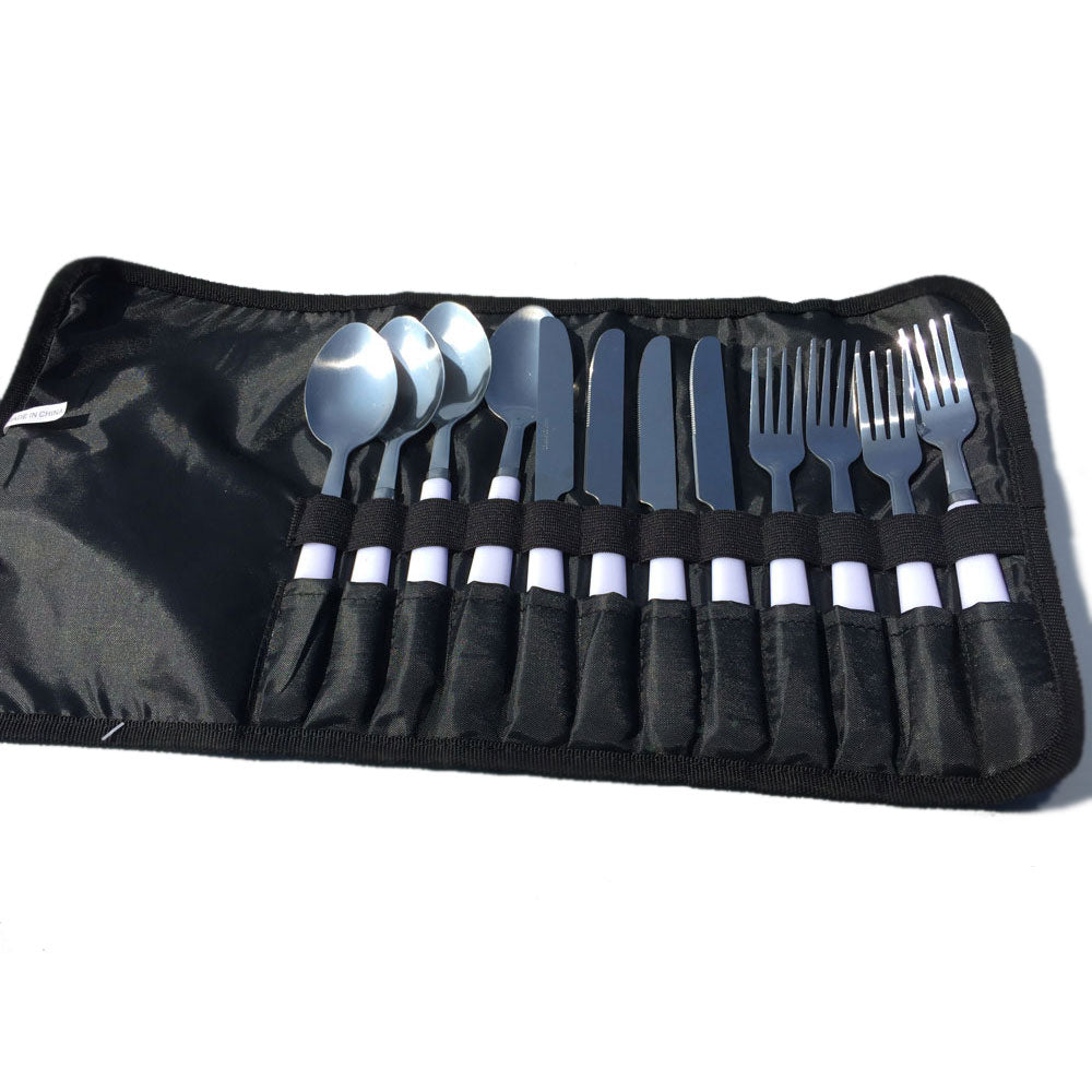 VANGO Ensemble de couverts de voyage 12 pièces en acier inoxydable pour le camping et la salle à manger pour 4 personnes