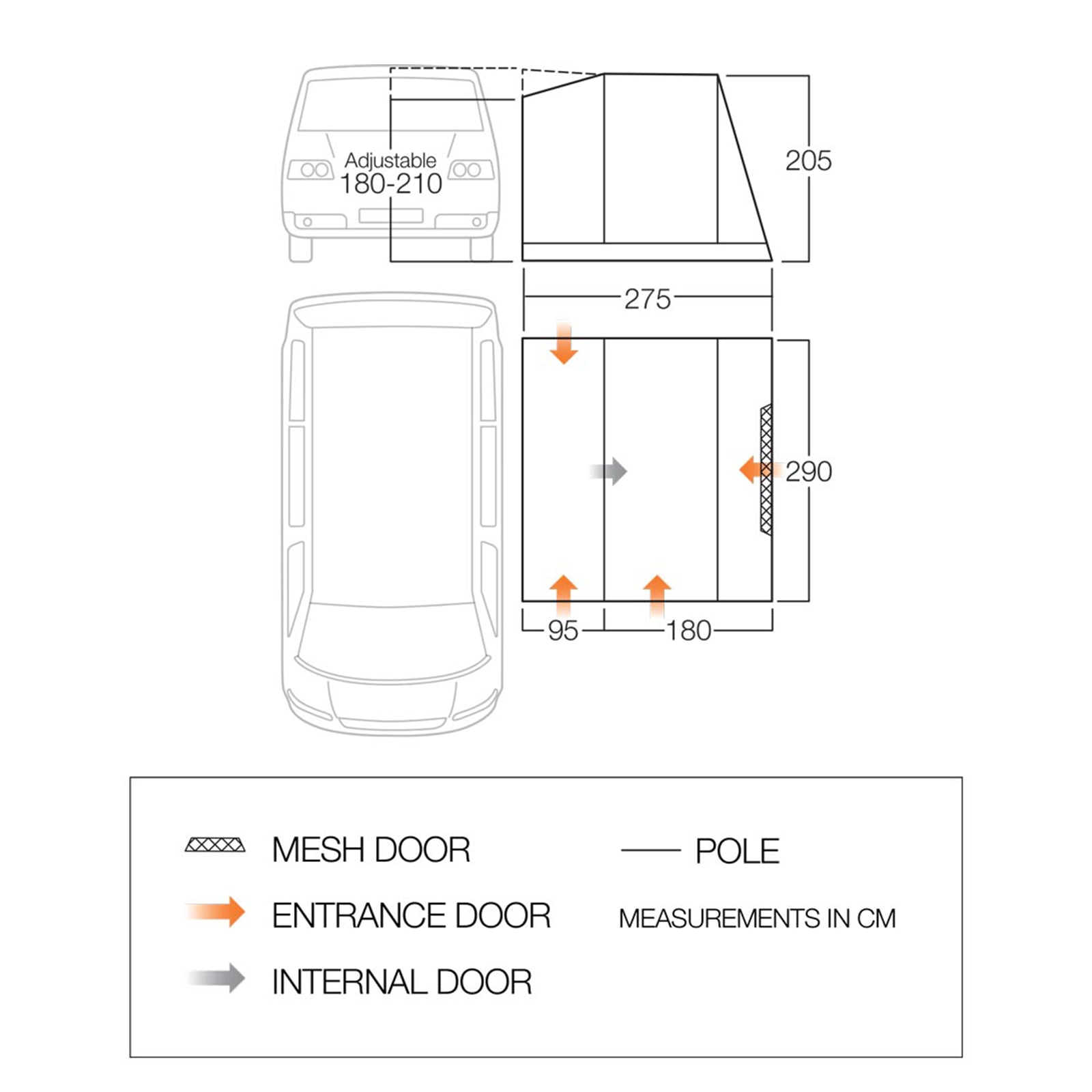 Auvent de bus VANGO Faros 2, tente avant basse pour fourgon, SUV, VW, caravane, camping, autoportant