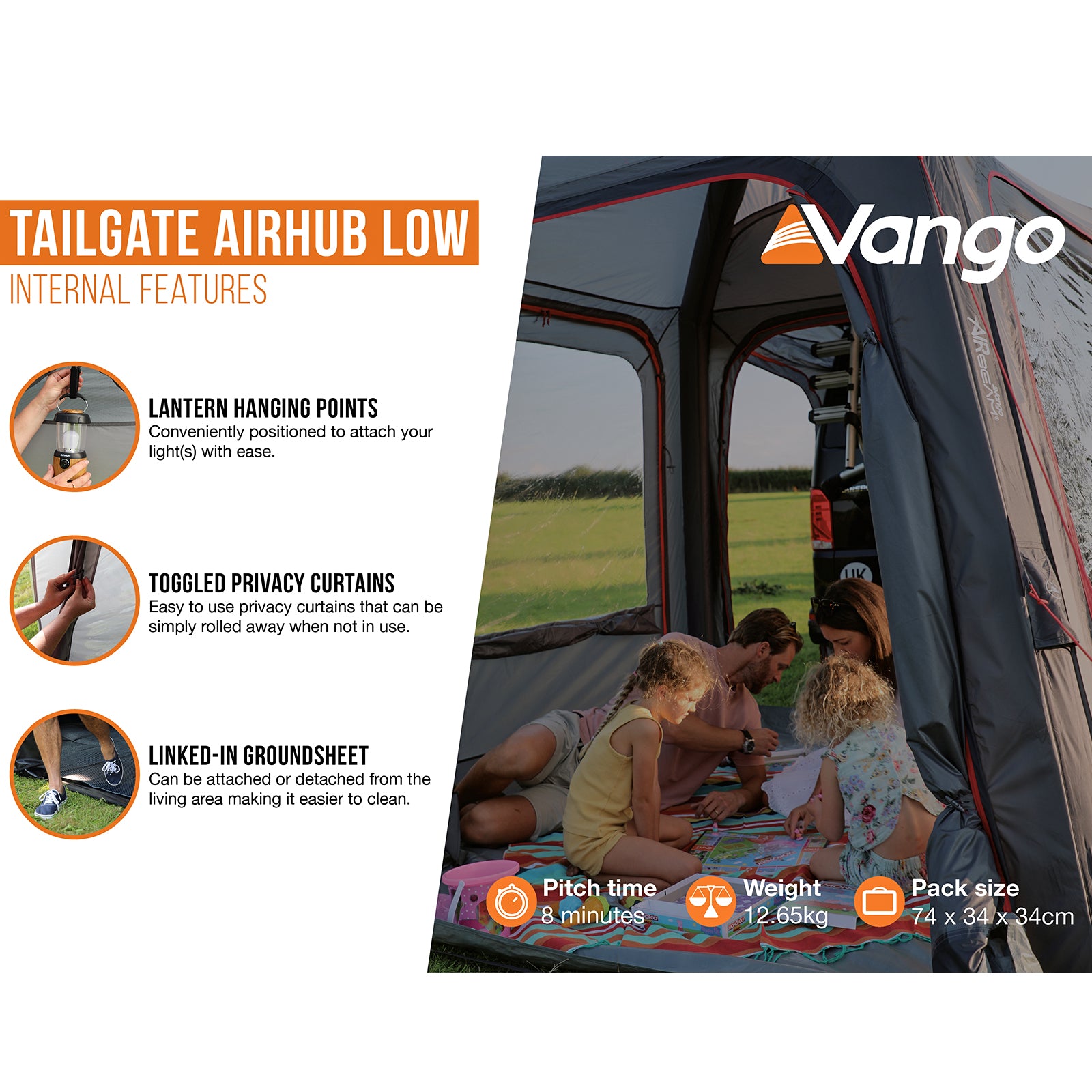 VANGO Bus Vorzelt Heckzelt Tailgate AirHub Low Camping Auto Luft Zelt Aufblasbar