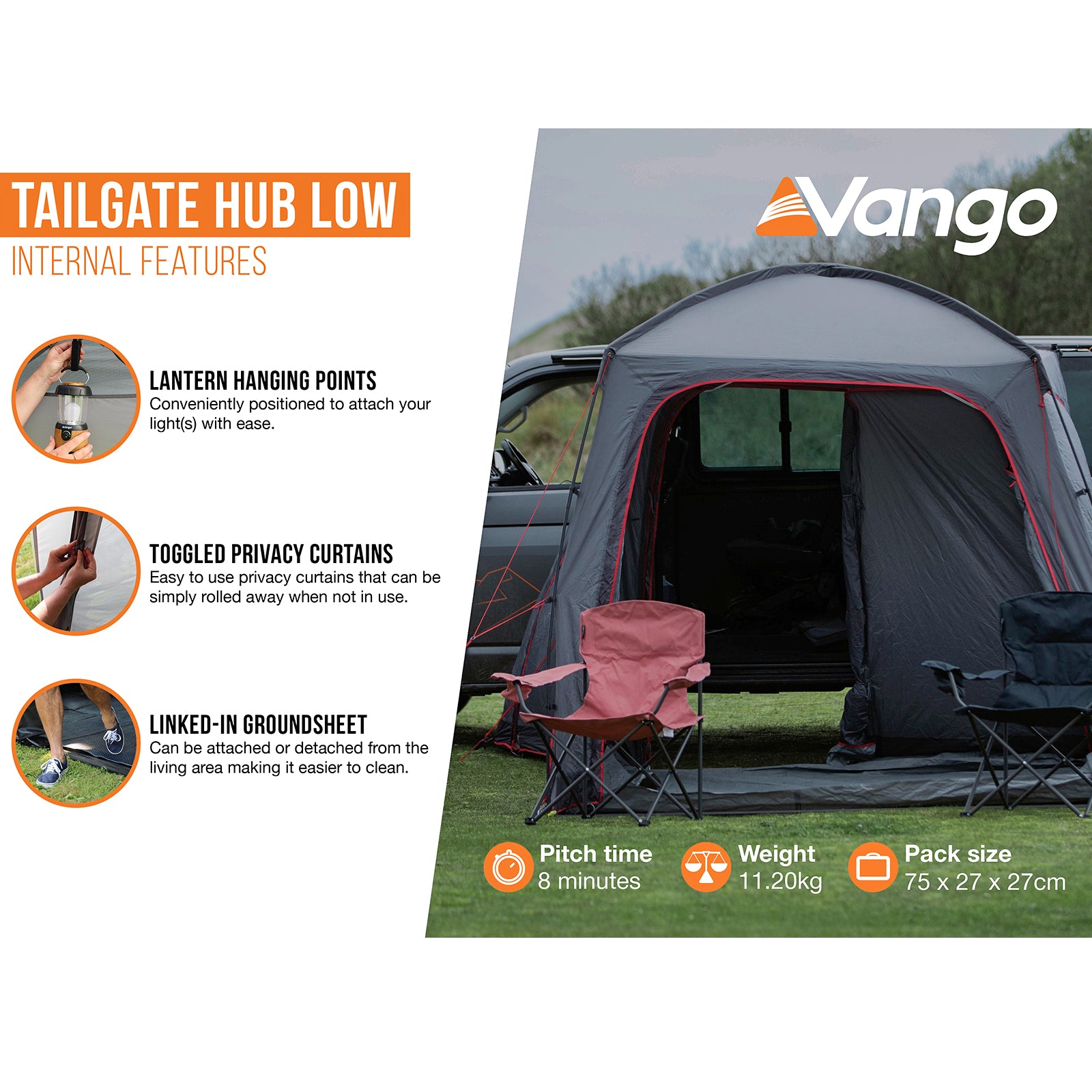 VANGO Heckzelt Tailgate Hub Low Buszelt Camping SUV Van Zelt Bus Vorzelt 3000 mm
