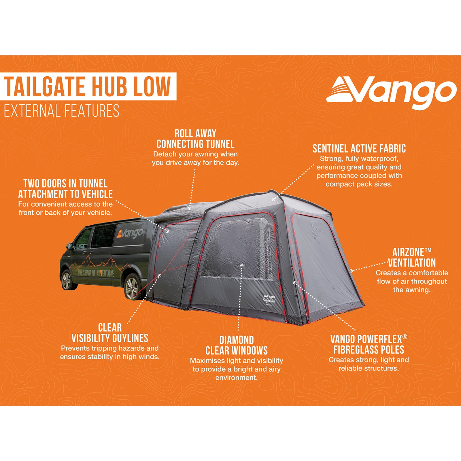 VANGO Heckzelt Tailgate Hub Low Buszelt Camping SUV Van Zelt Bus Vorzelt 3000 mm
