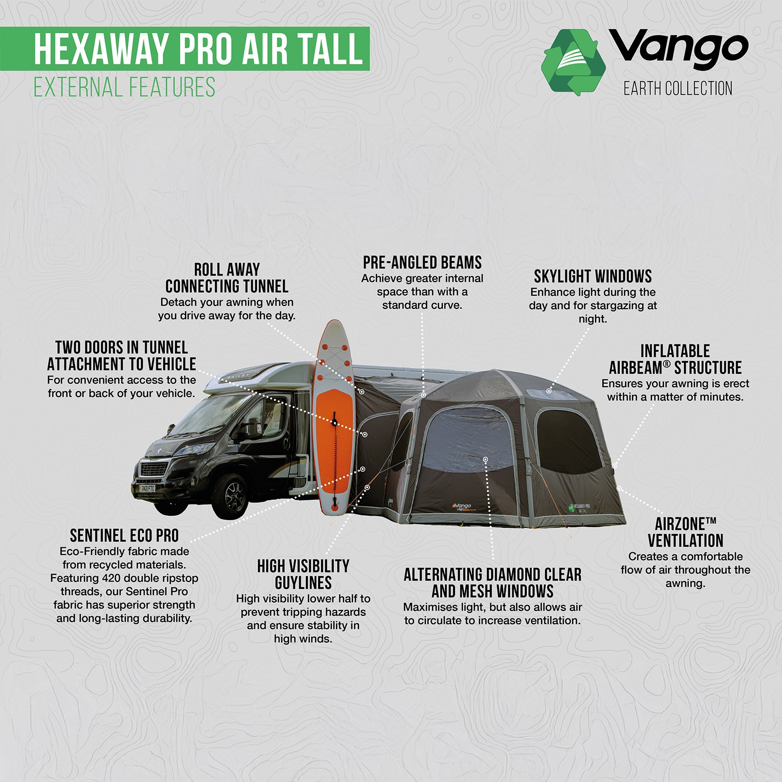 Auvent pour camping-car VANGO, auvent HexAway Pro Air Tall Airbeam, tente gonflable
