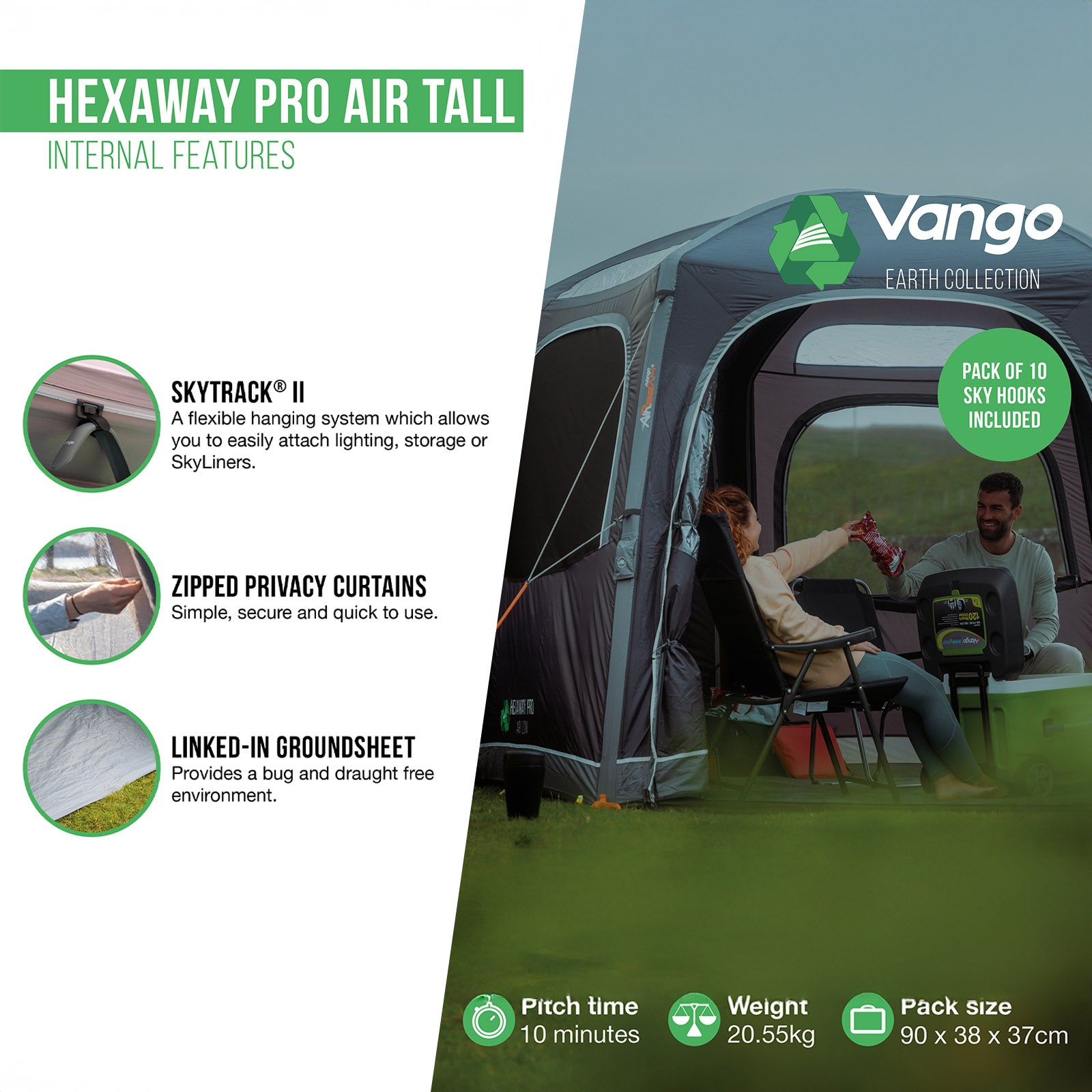 Auvent pour camping-car VANGO, auvent HexAway Pro Air Tall Airbeam, tente gonflable