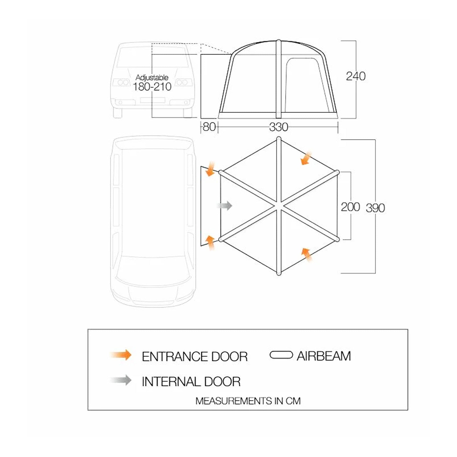 Auvent de bus VANGO HexAway Pro Low Airbeam, tente gonflable pour fourgonnette, SUV, VW Airhub