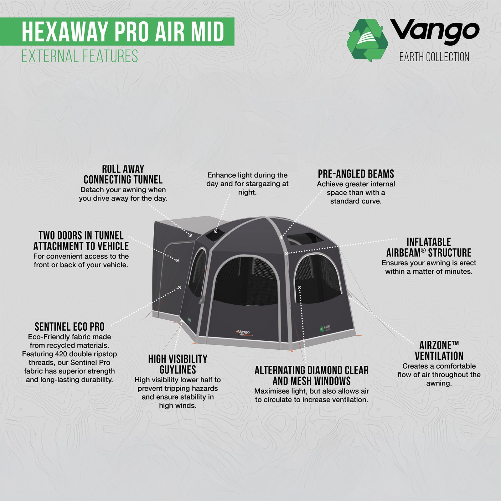 Auvent pour camping-car VANGO, auvent HexAway Pro Air Mid Airbeam, tente gonflable pour camping-car