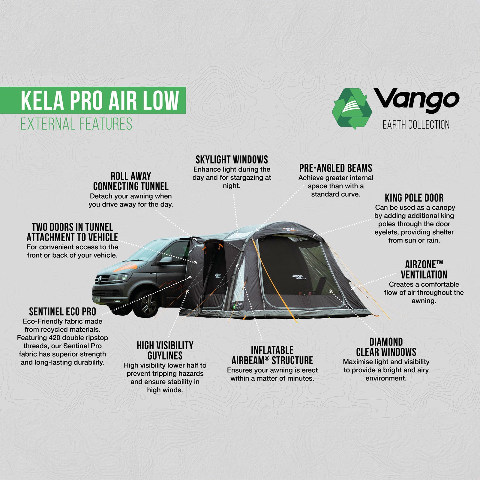 VANGO Bus Vorzelt Kela Pro Air Low Camping Zelt Luftzelt Van Airbeam Aufblasbar