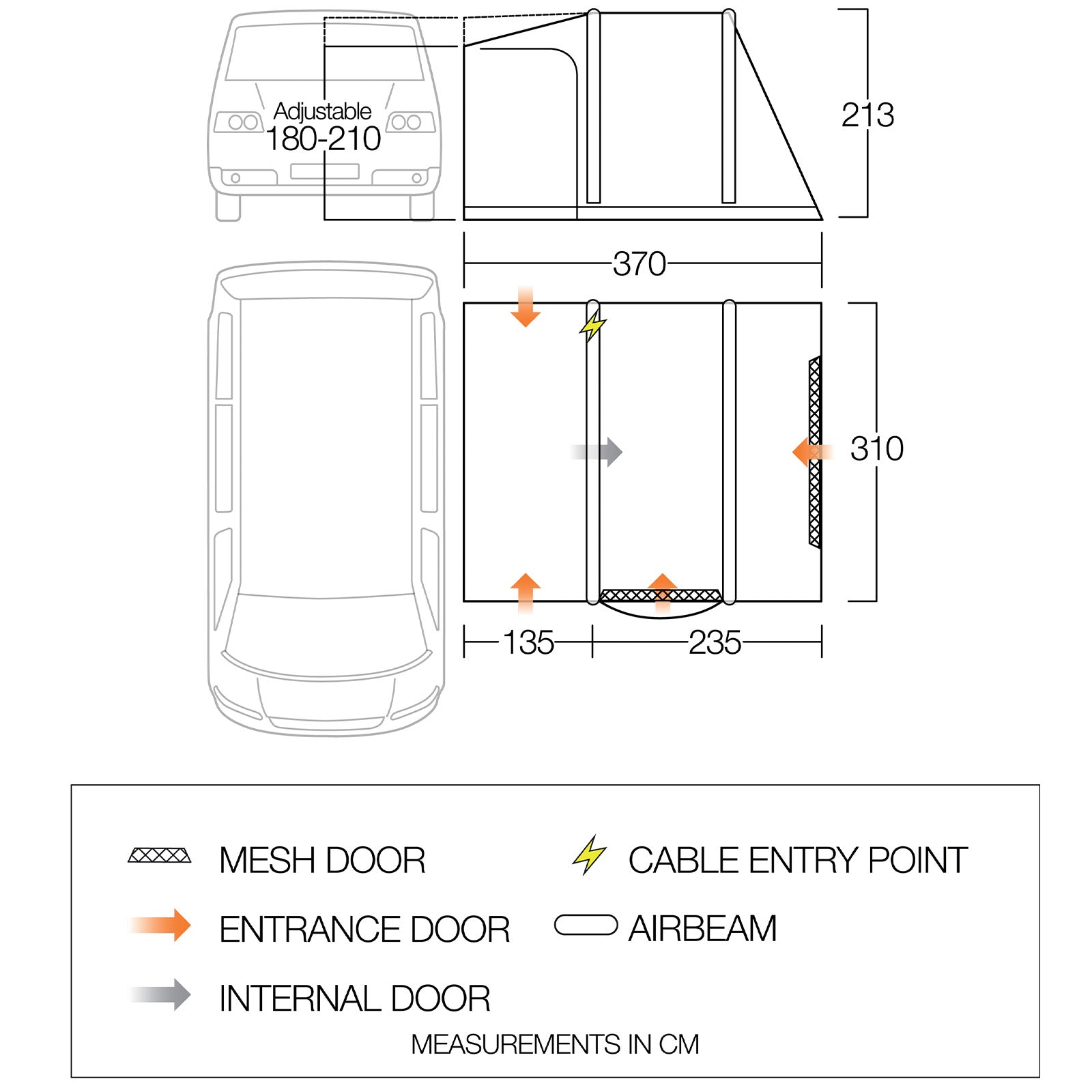 VANGO busvoortent Kela Pro Air Low kampeertent lucht tent voor bus Airbeam opblaasbaar