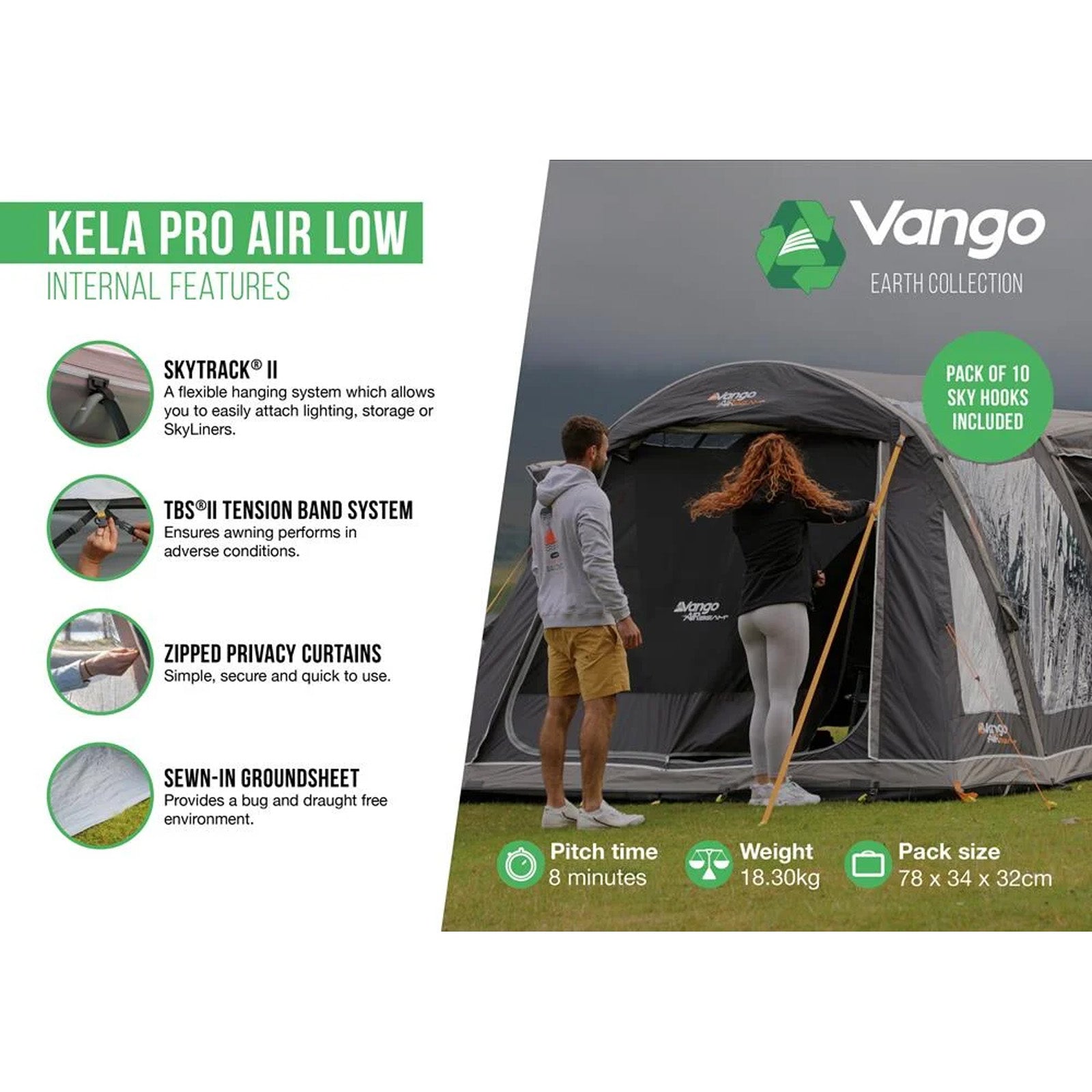 VANGO Bus Vorzelt Kela Pro Air Low Camping Zelt Luftzelt Van Airbeam Aufblasbar