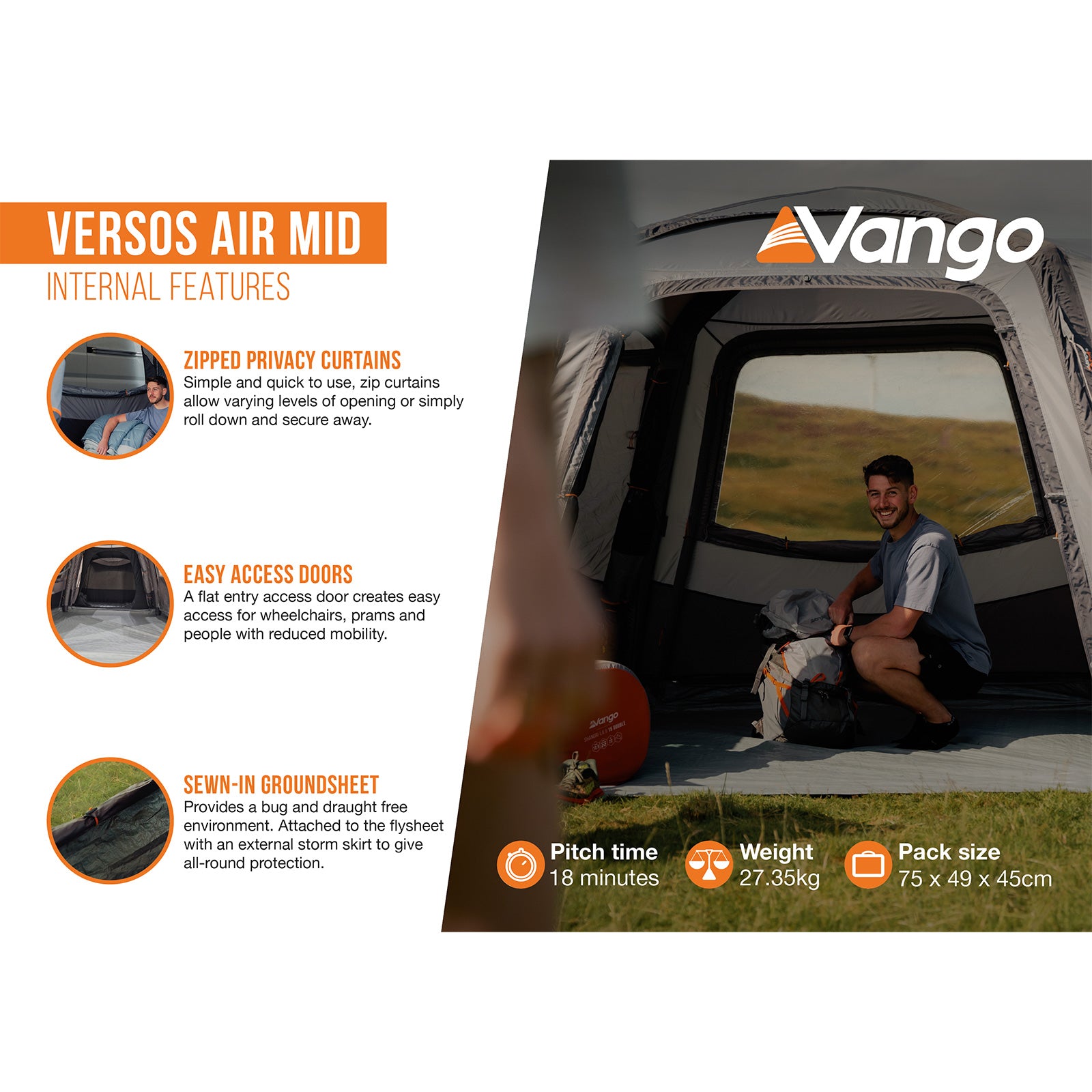 VANGO Bus Vorzelt Versos Air Mid Camping Auto Luft Zelt Van Airbeam Aufblasbar