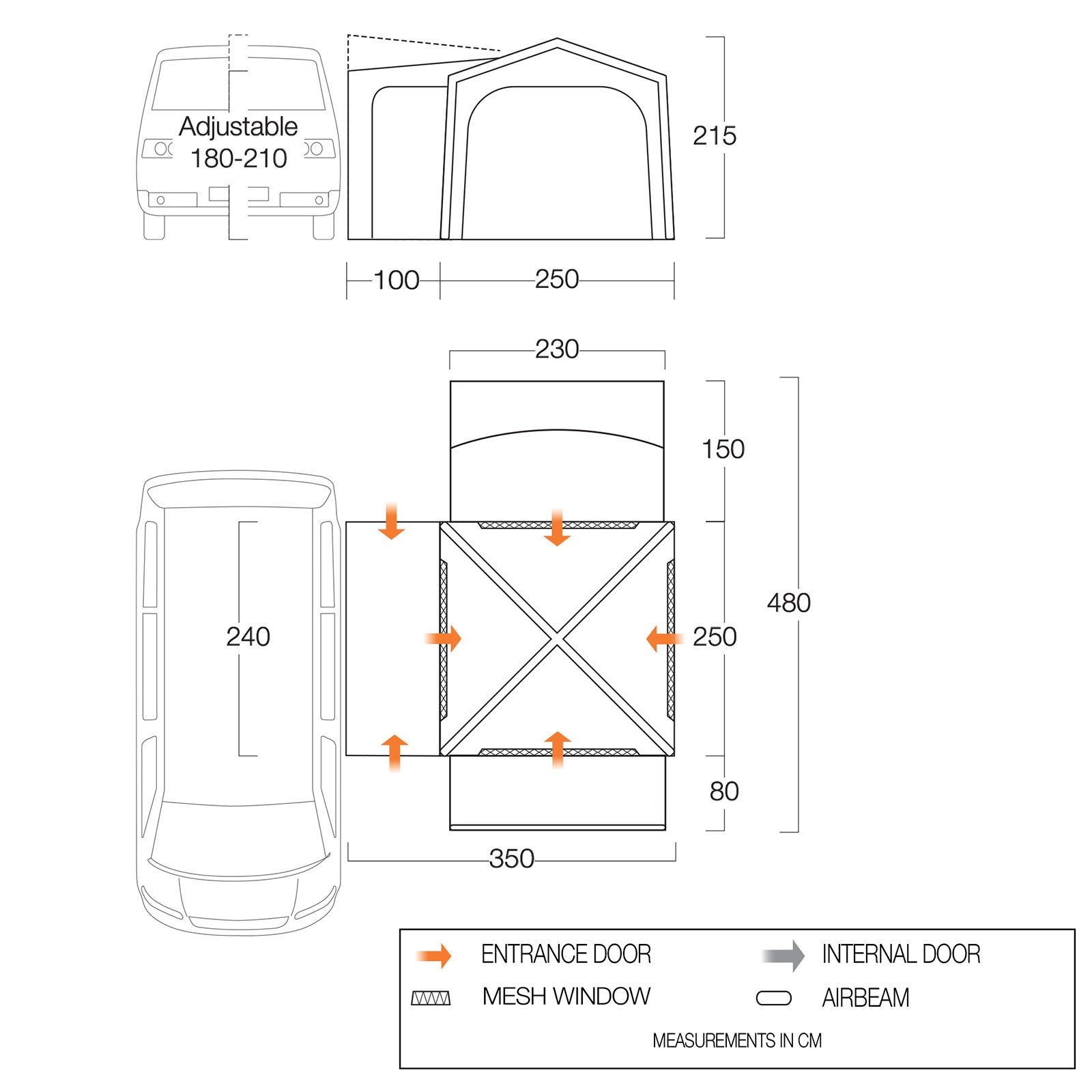 VANGO Bus Vorzelt Versos Air Low Camping Auto Luft Zelt Van Airbeam Aufblasbar