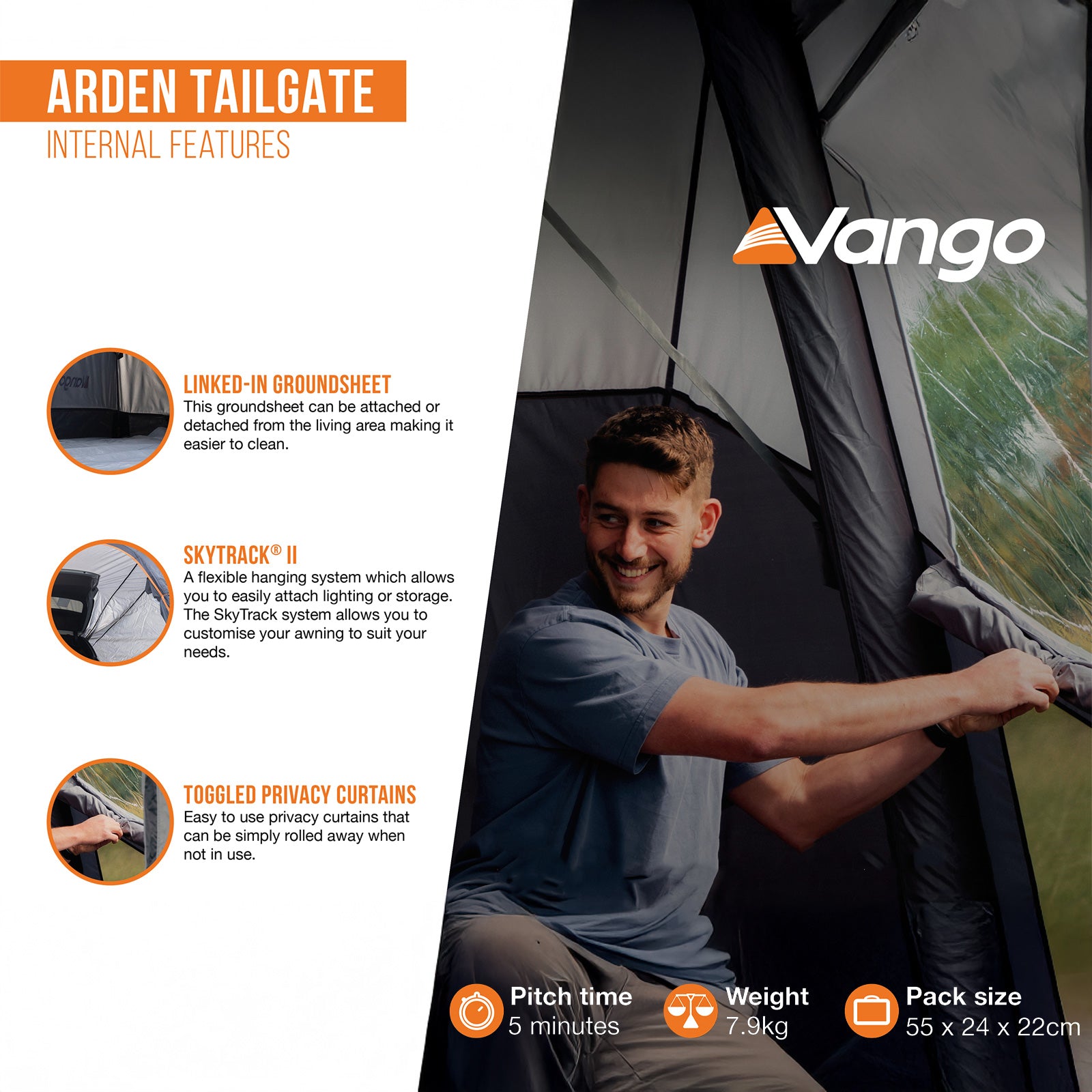 Auvent arrière VANGO pour bus, tente Arden Tailgate, camping, SUV, voiture, fourgon, camping-car