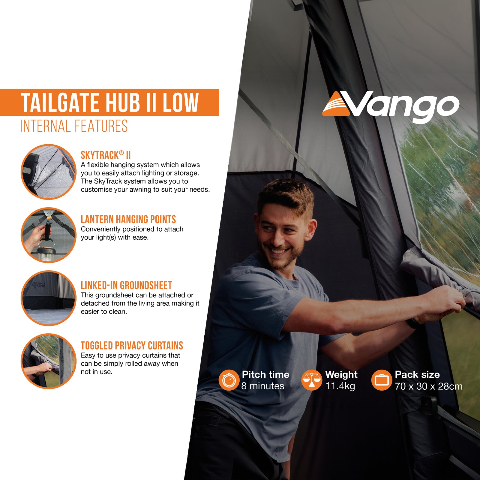 VANGO Bus Vorzelt Heckzelt Tailgate AirHub II Low Camping Auto Luft Aufblasbar