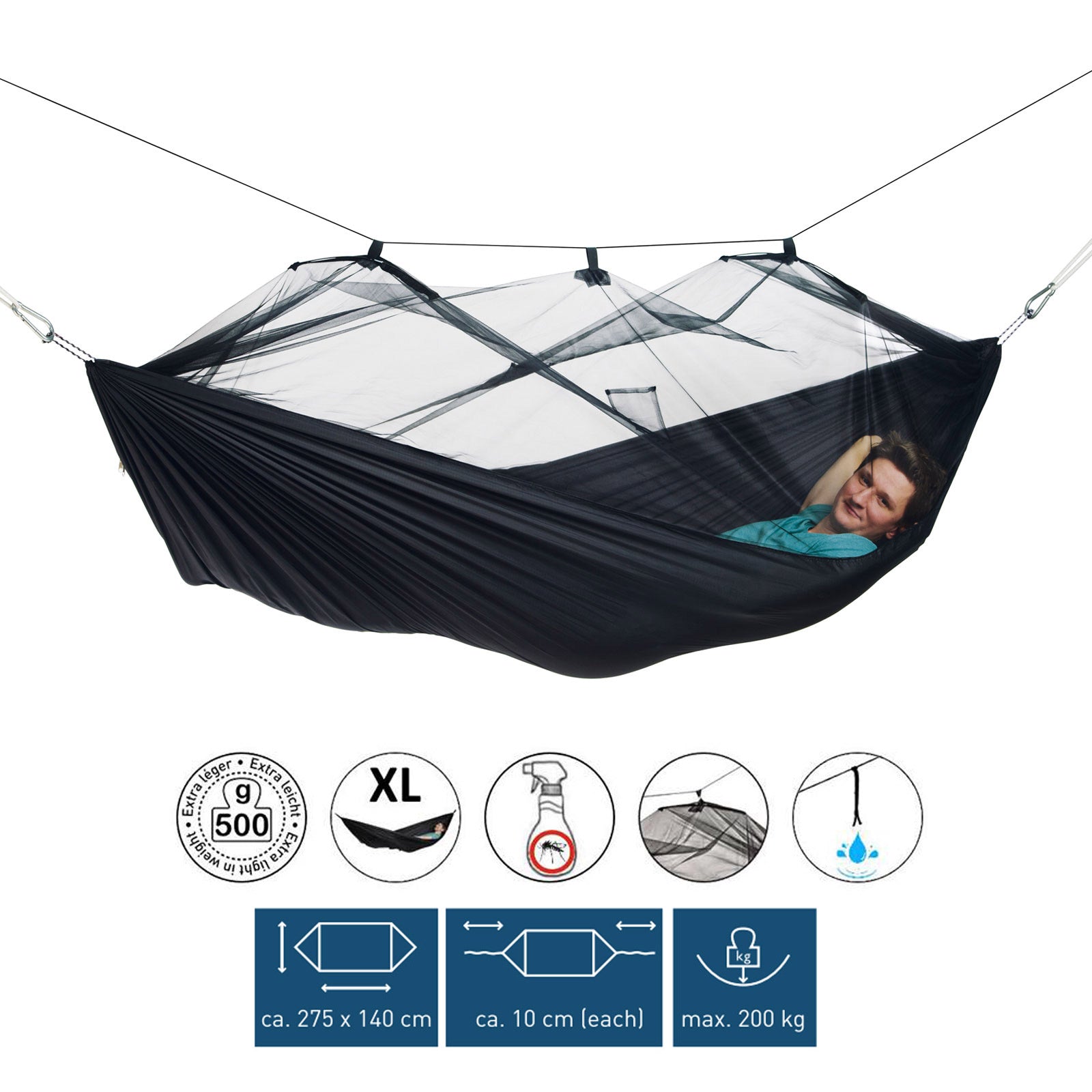Hamac AMAZONAS Moskito Traveller Extreme, filet tropical imprégné d'insectes