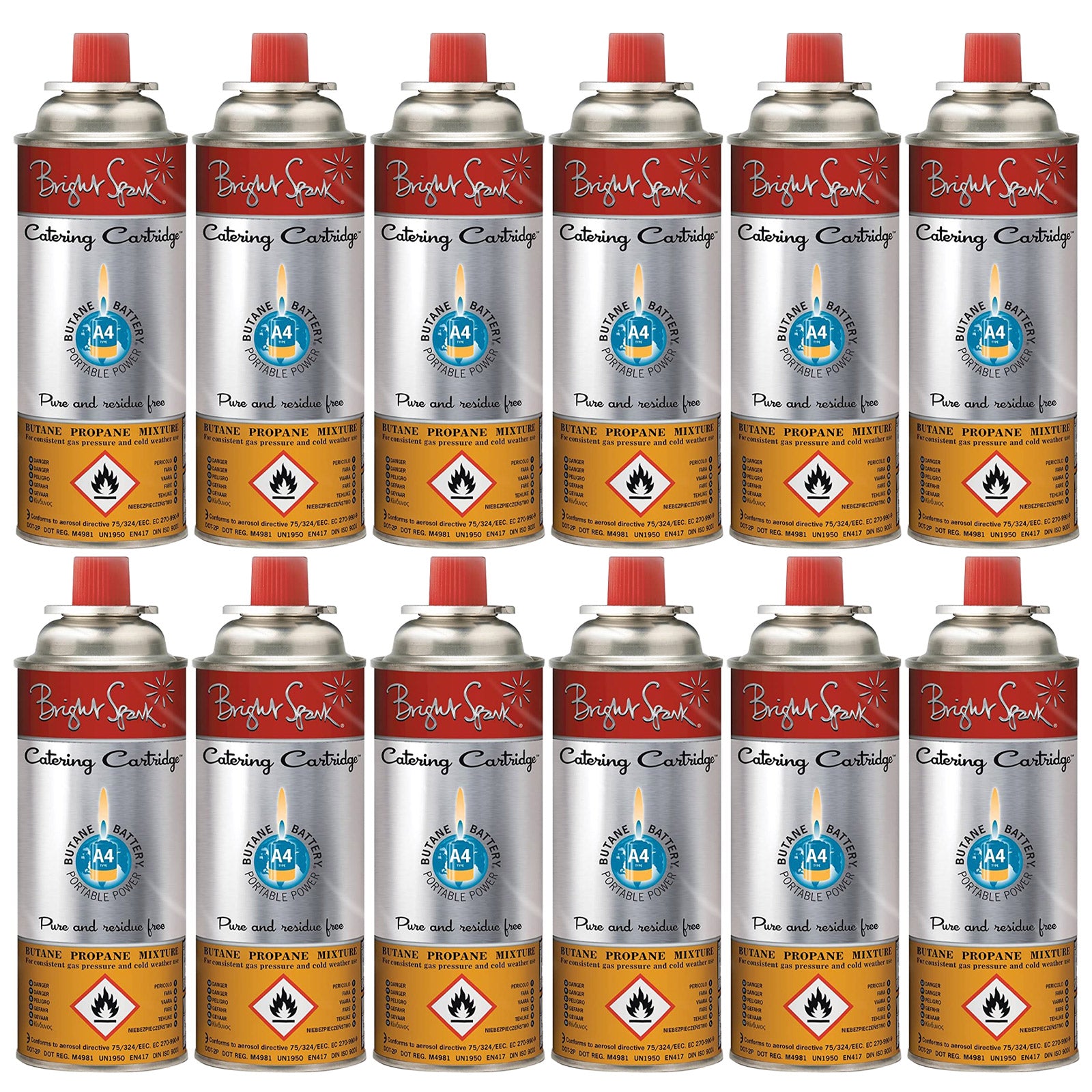12 x BRIGHT SPARK valve gas cartridge camping stove burner butane/propane 220 g