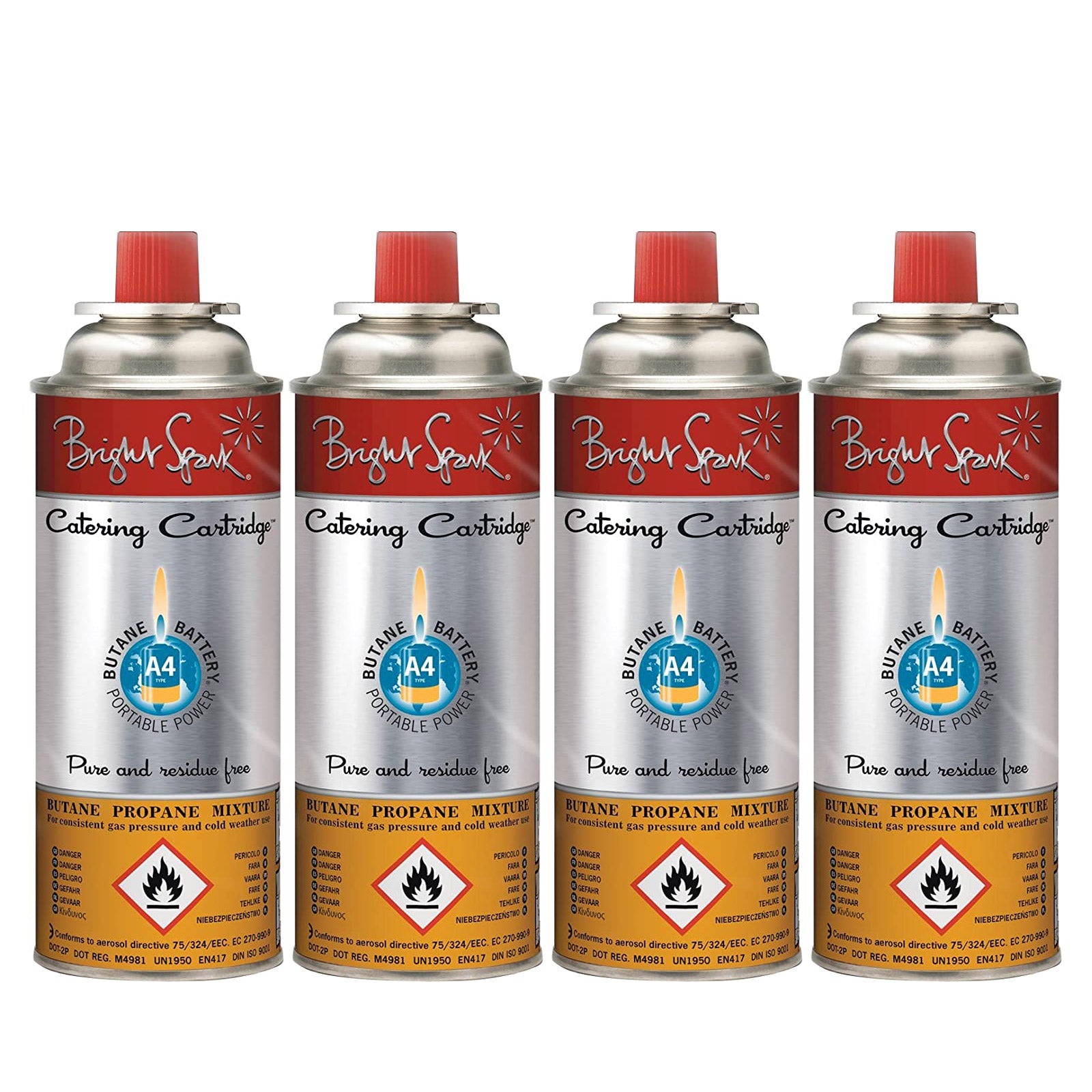 4 x BRIGHT SPARK Ventil Gas Kartusche Camping Kocher Brenner Butan/Propan 220 g