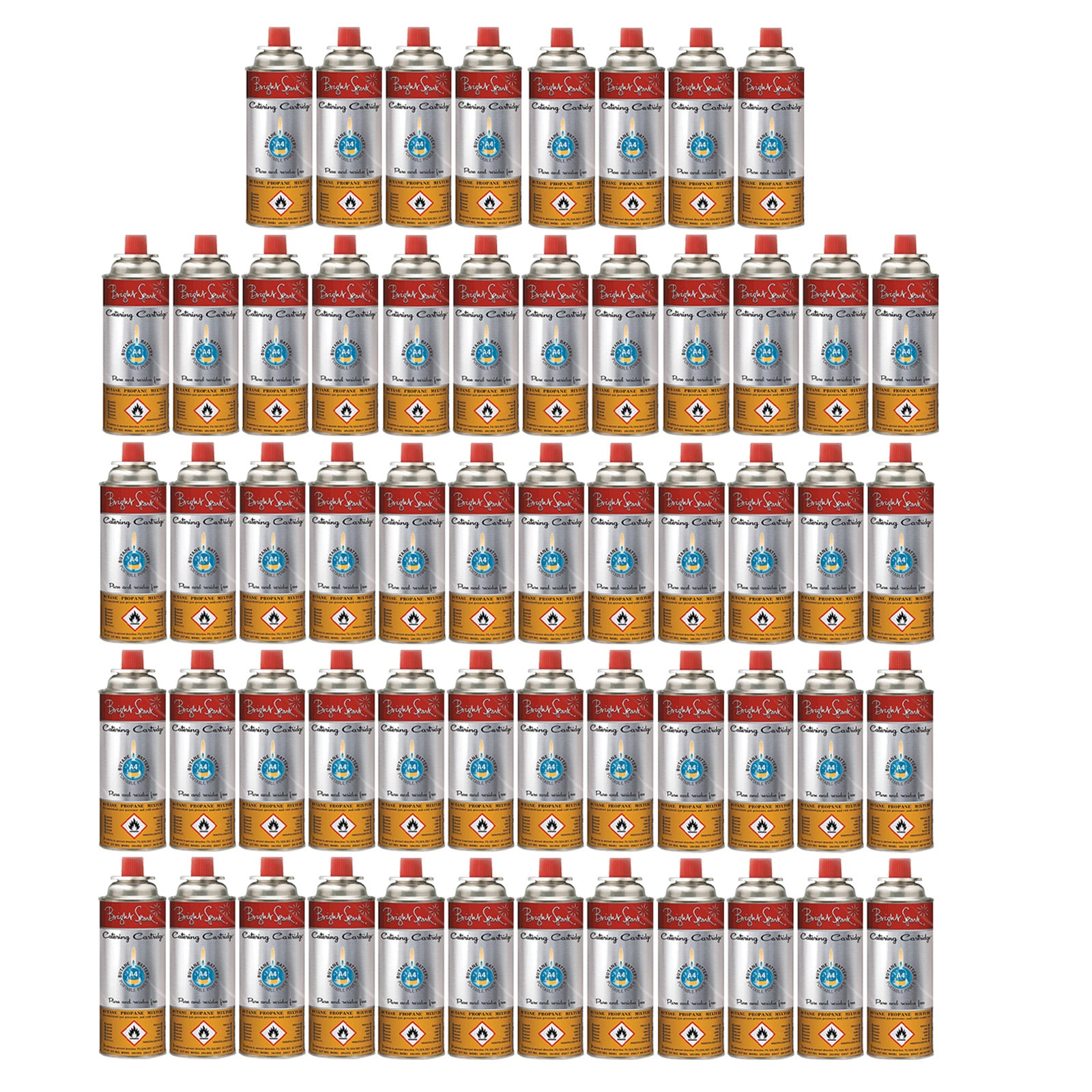 56 x BRIGHT SPARK valve gas cartridge camping stove burner butane/propane 220 g