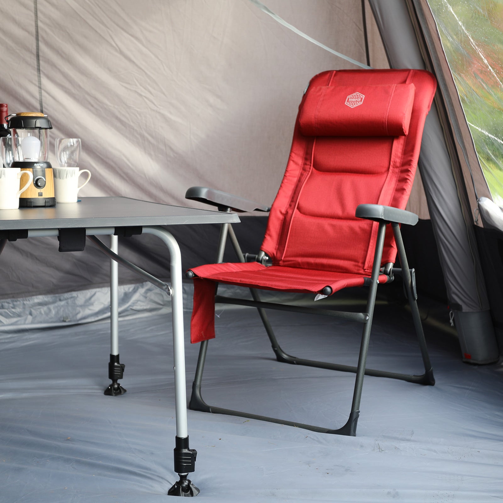 VANGO Camping Stuhl Radiate DLX Heiz Auflage Klappstuhl Liege Hoch Lehner 140 kg