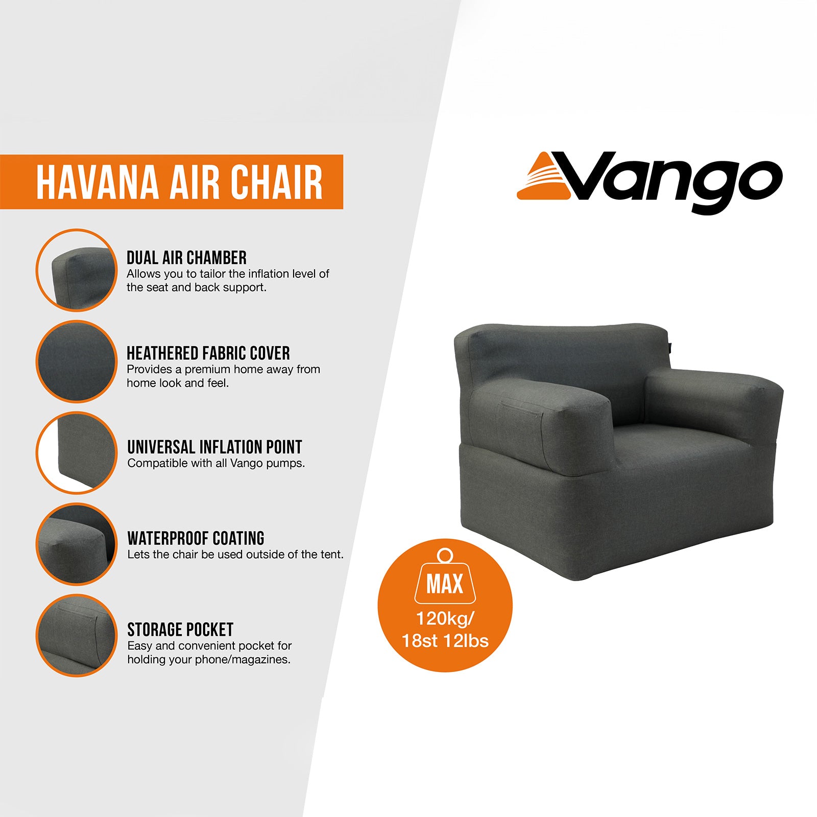VANGO Luft Sessel Havanna Air Lounger Aufblasbar Camping Glamping Garten Möbel