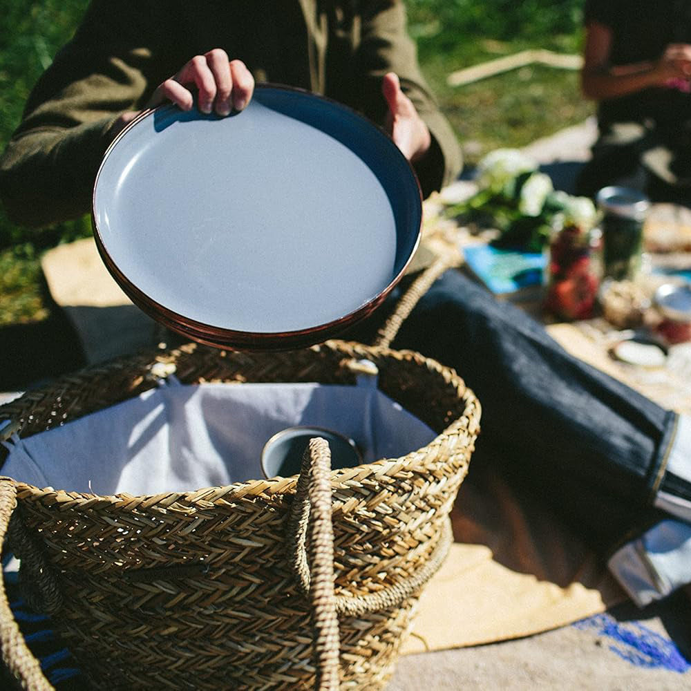BAREBONES - Lot d'assiettes en émail « Retro Camping » - Vaisselle de voyage, 2 pièces, acier inoxydable, Ø 28 cm