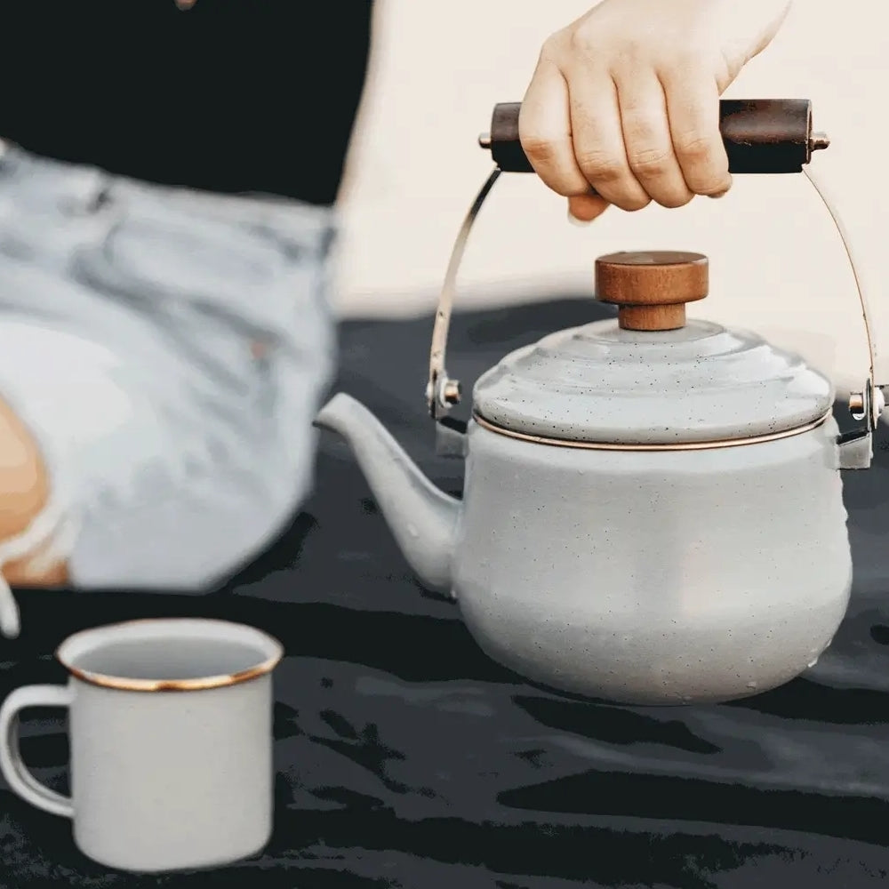 BAREBONES Enamel Teapot Camping Water Kettle Teapot Tea Pot Stainless Steel 1 L
