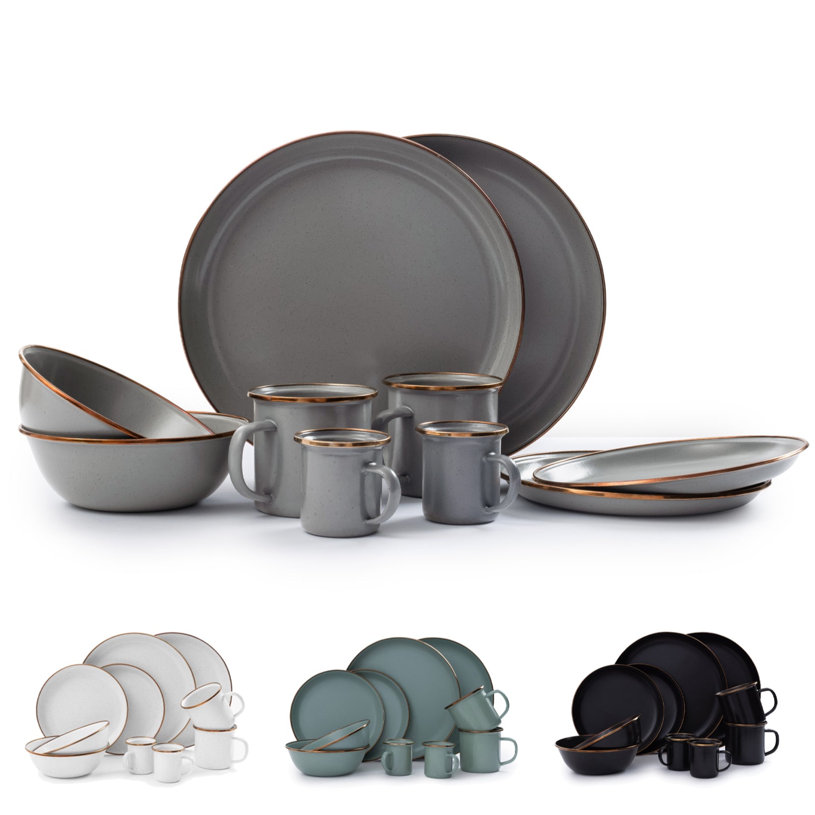 BAREBONES Emaille Campinggeschirr Set Teller Schüssel Becher Edelstahl 10tlg