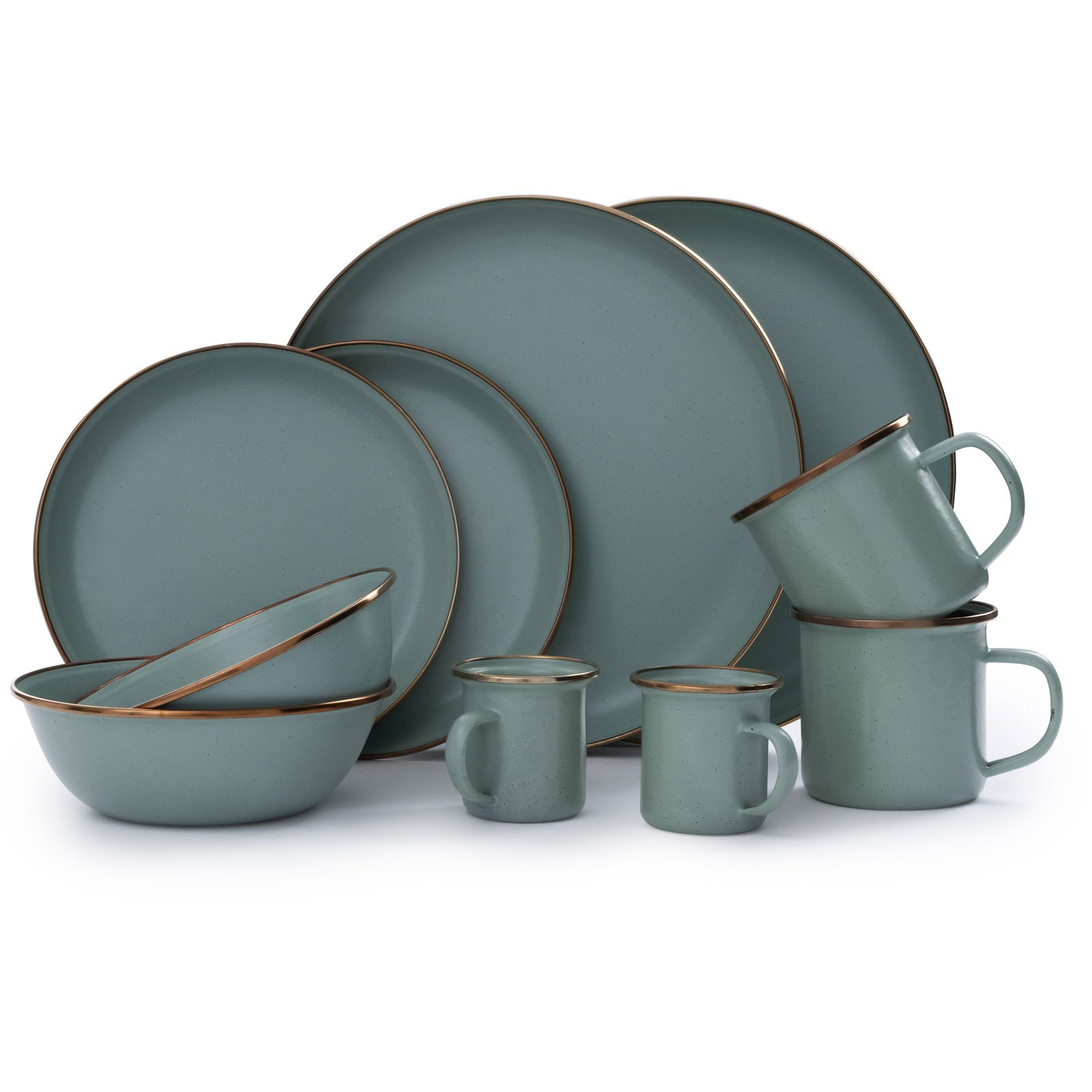 BAREBONES Emaille Campinggeschirr Set Teller Schüssel Becher Edelstahl 10tlg