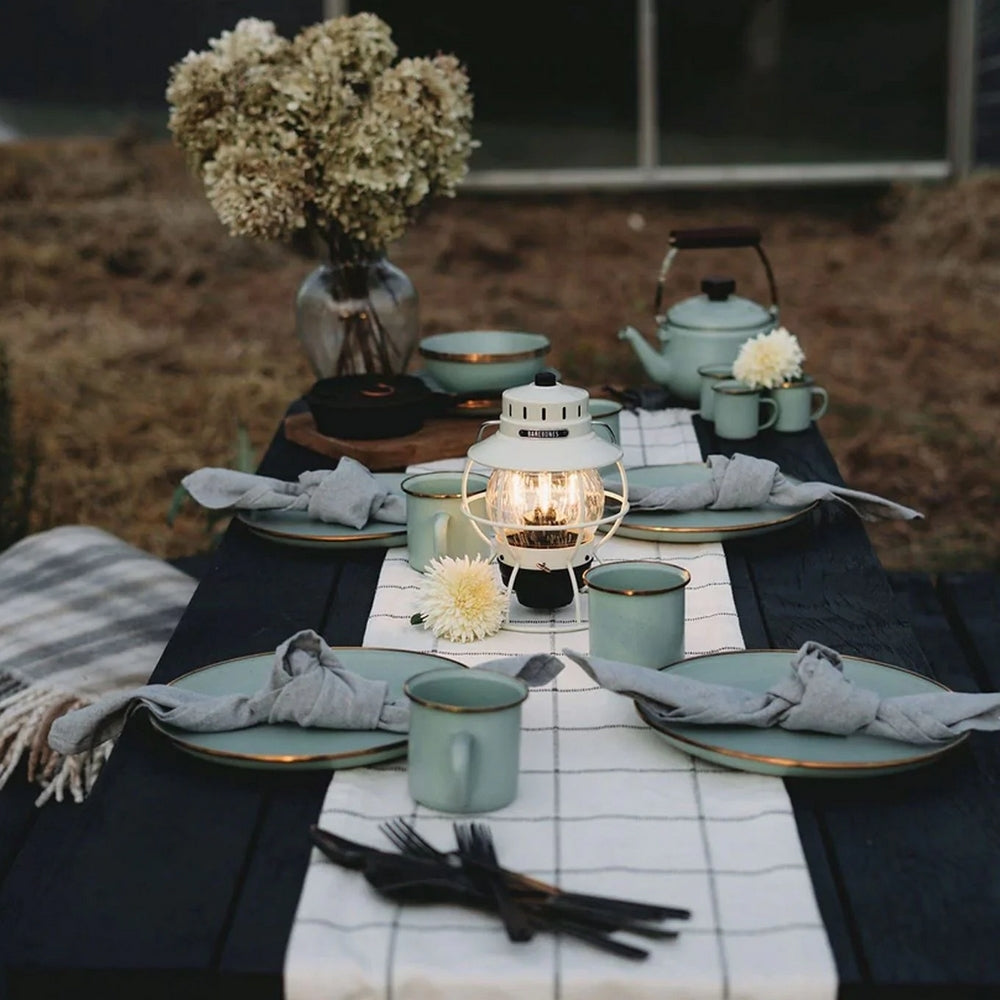 BAREBONES Emaille Campinggeschirr Set Teller Schüssel Becher Edelstahl 10tlg