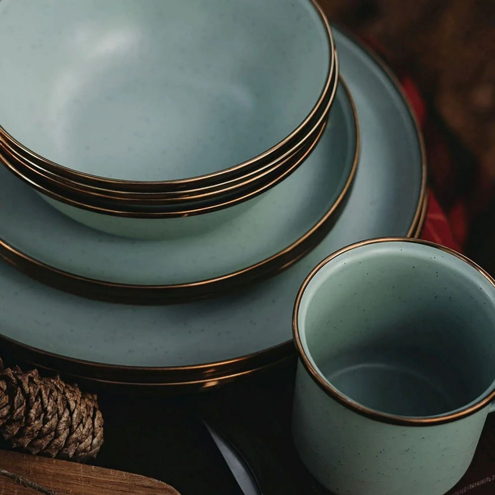 BAREBONES Emaille Campinggeschirr Set Teller Schüssel Becher Edelstahl 10tlg