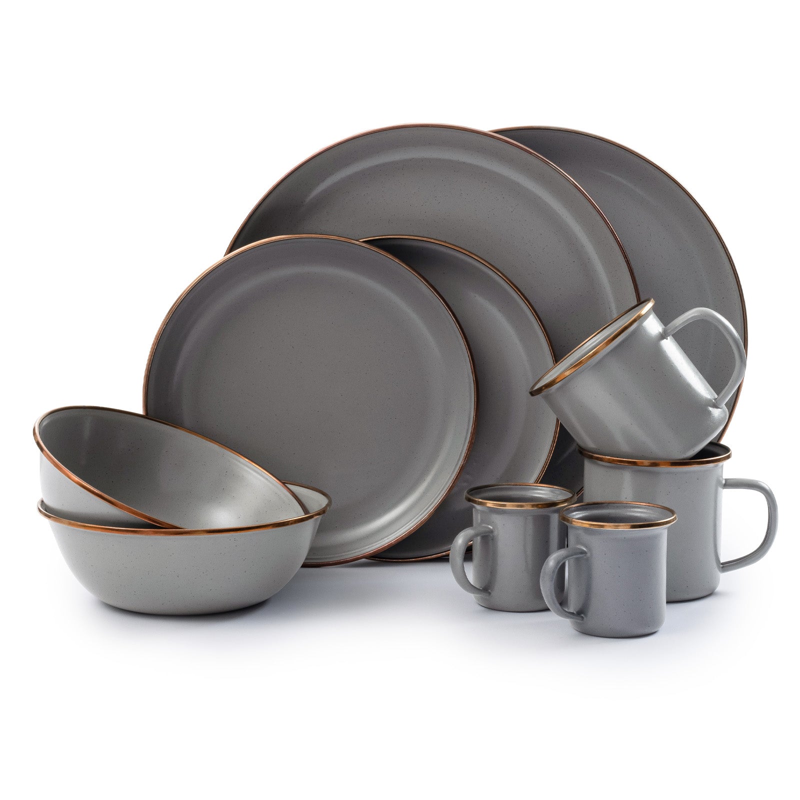 BAREBONES Emaille Campinggeschirr Set Teller Schüssel Becher Edelstahl 10tlg