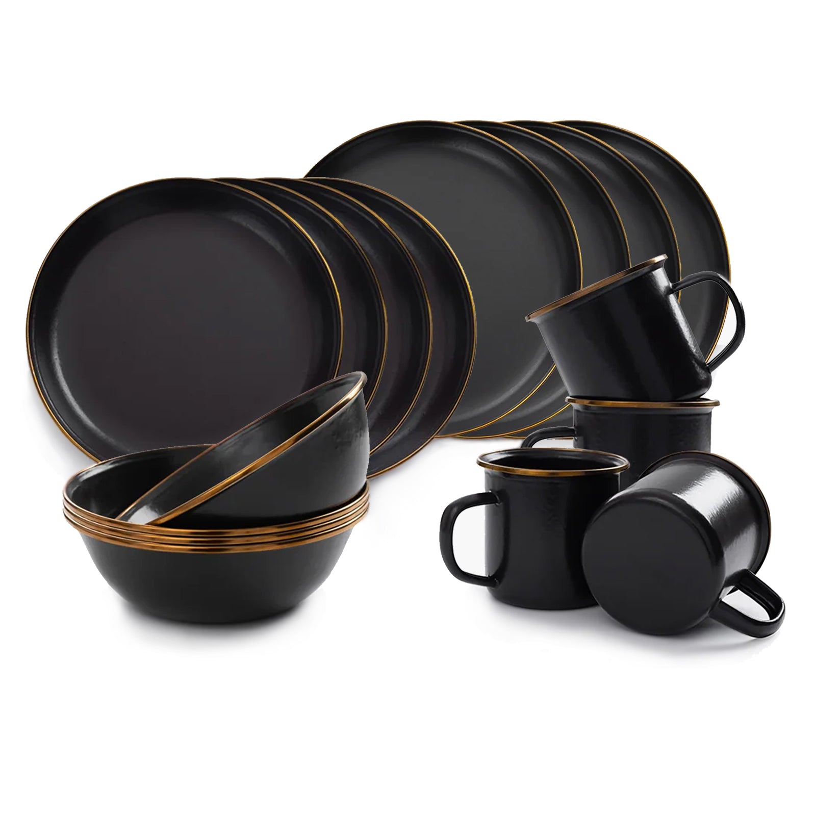 BAREBONES Emaille Campinggeschirr Set Teller Schüssel Becher Edelstahl 16tlg