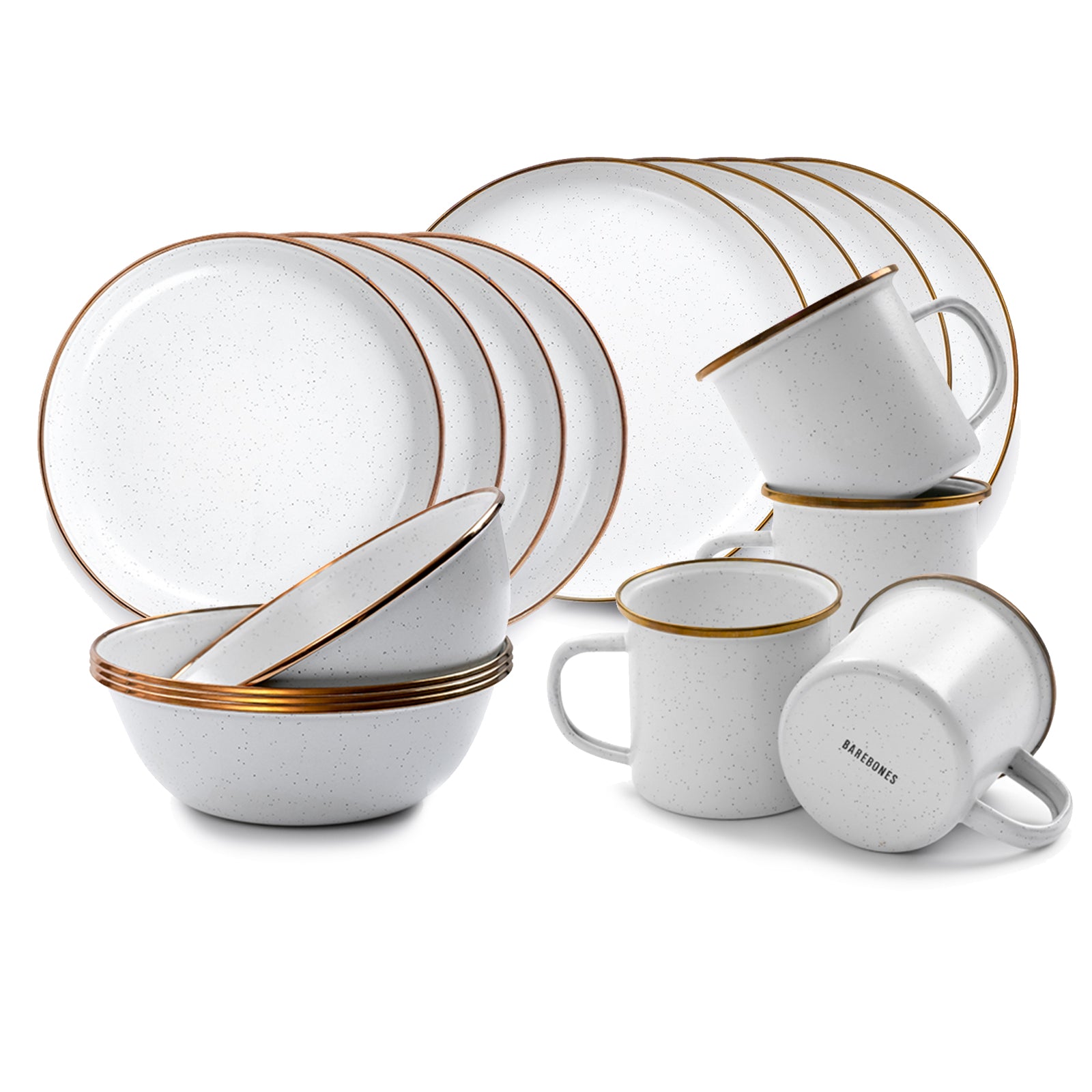 BAREBONES Emaille Campinggeschirr Set Teller Schüssel Becher Edelstahl 16tlg