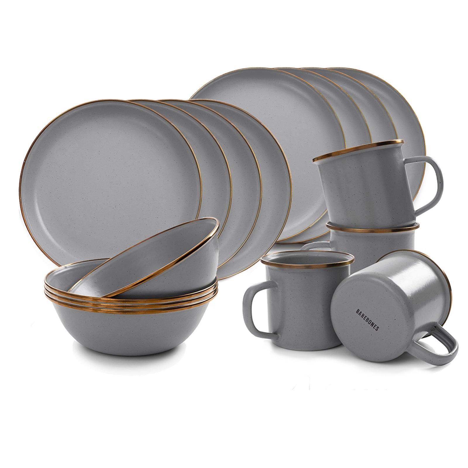 BAREBONES Emaille Campinggeschirr Set Teller Schüssel Becher Edelstahl 16tlg