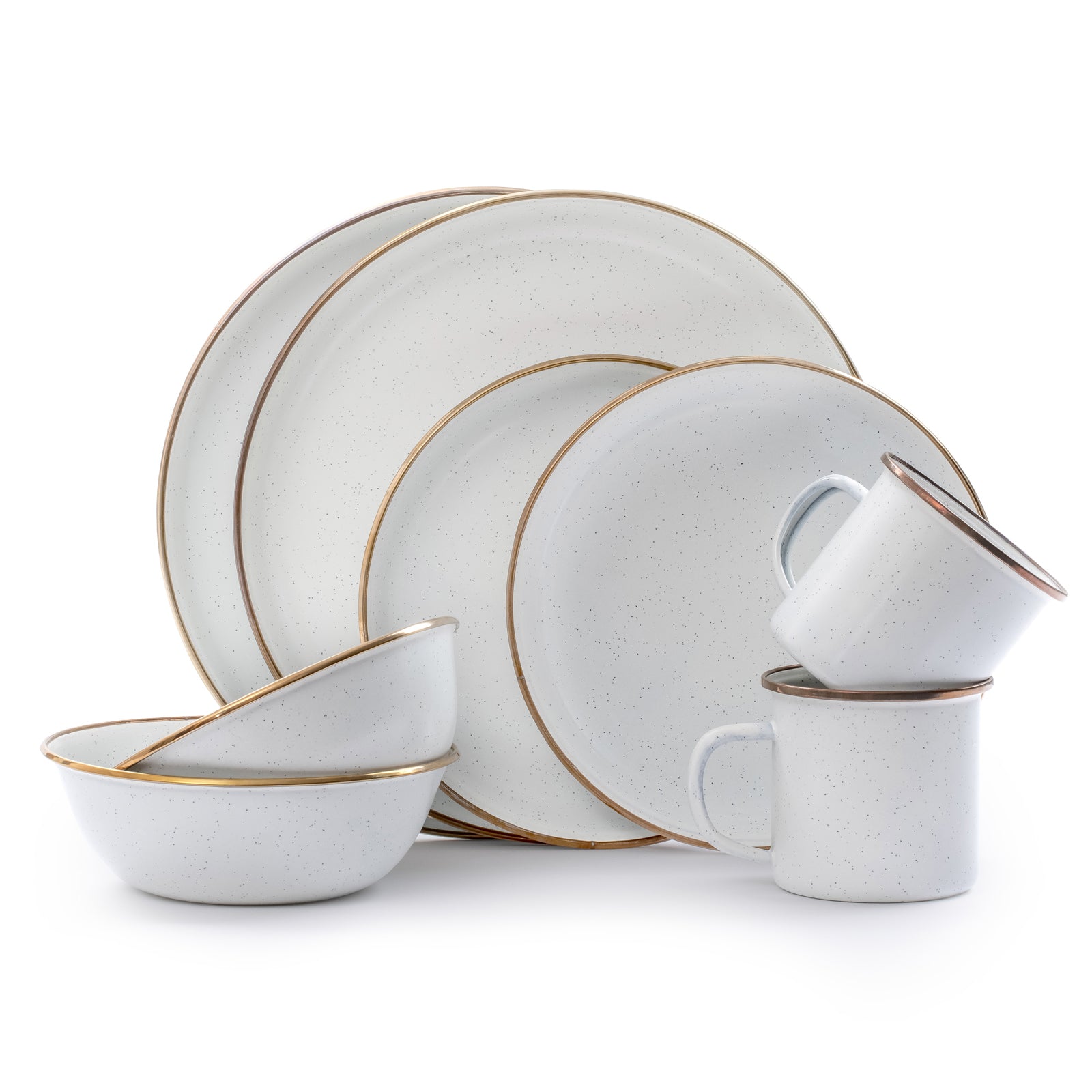 BAREBONES Emaille Campinggeschirr Set Teller Schüssel Becher Edelstahl 8tlg