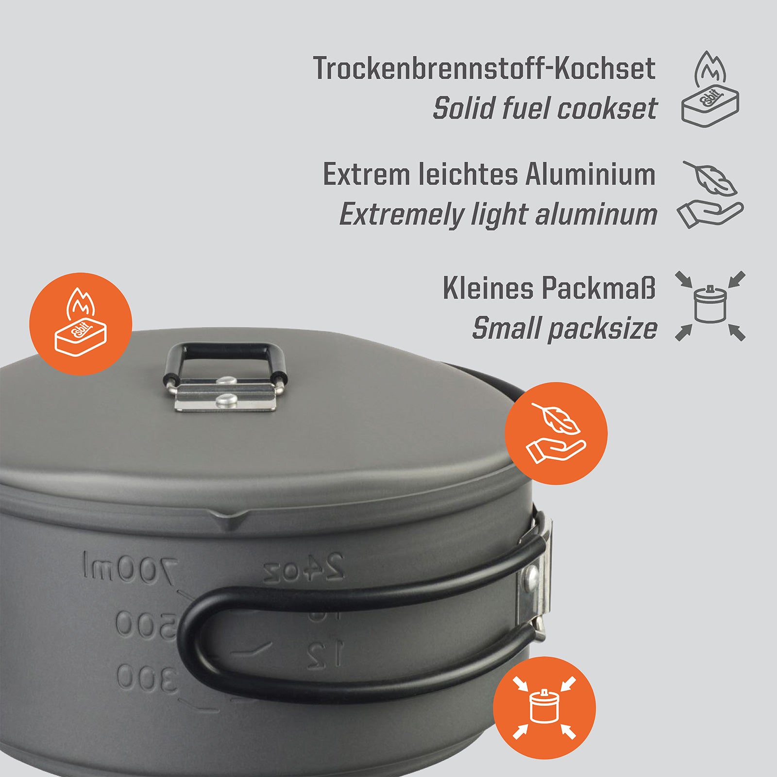 ESBIT Trocken Brennstoff Kochset 1 L Campingkocher Outdoor Kocher Topf Set Alu