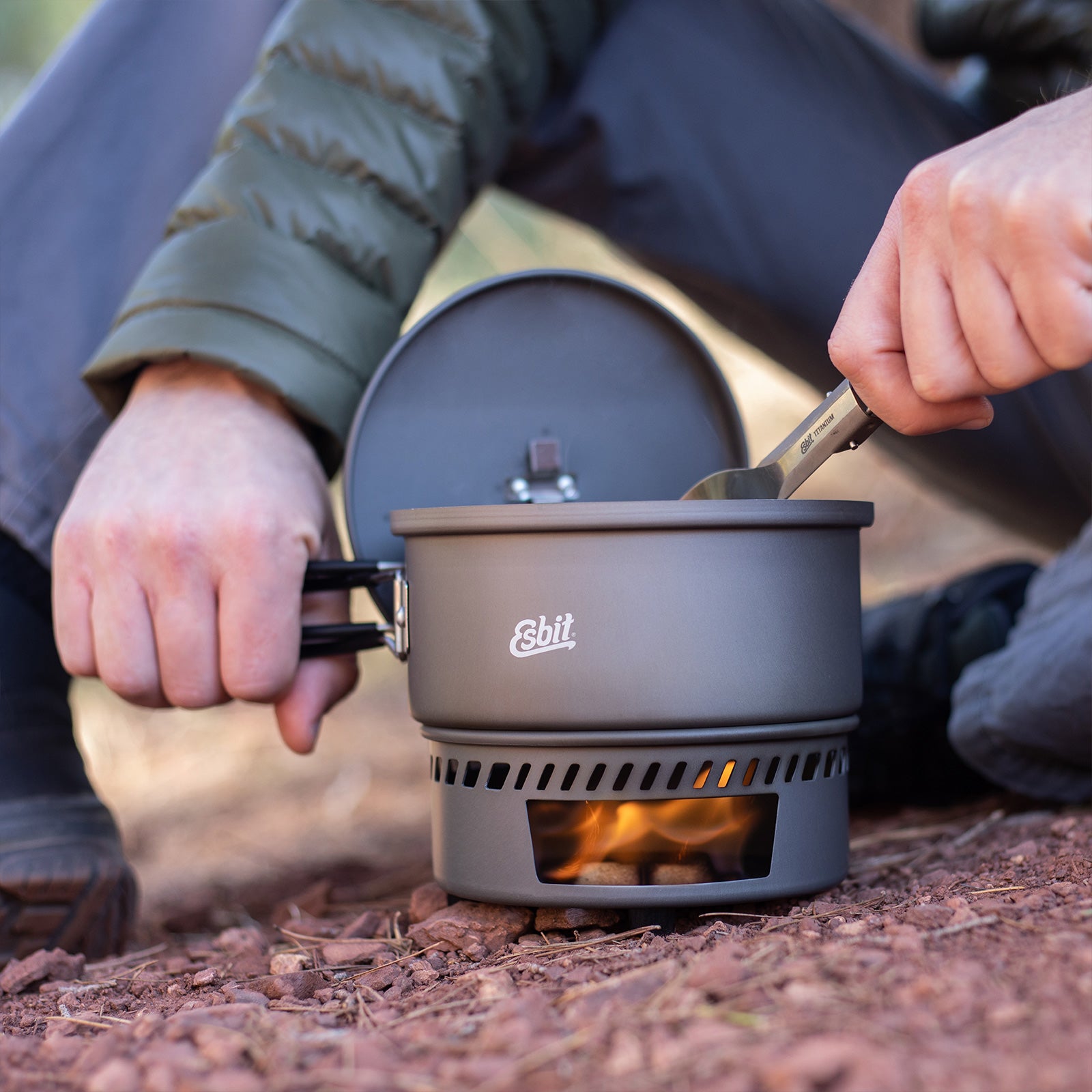 ESBIT Trocken Brennstoff Kochset 1 L Campingkocher Outdoor Kocher Topf Set Alu
