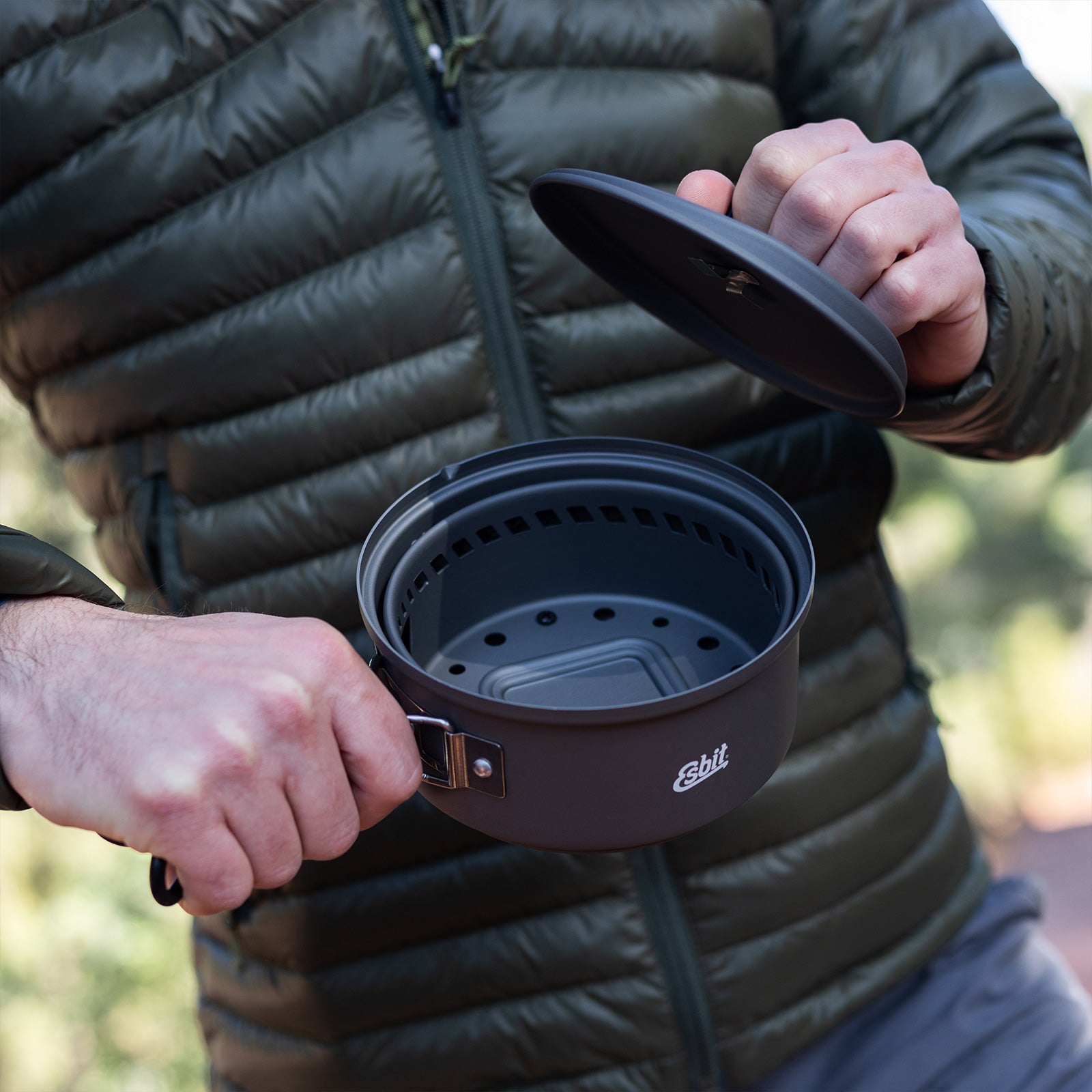 ESBIT Trocken Brennstoff Kochset 1 L Campingkocher Outdoor Kocher Topf Set Alu