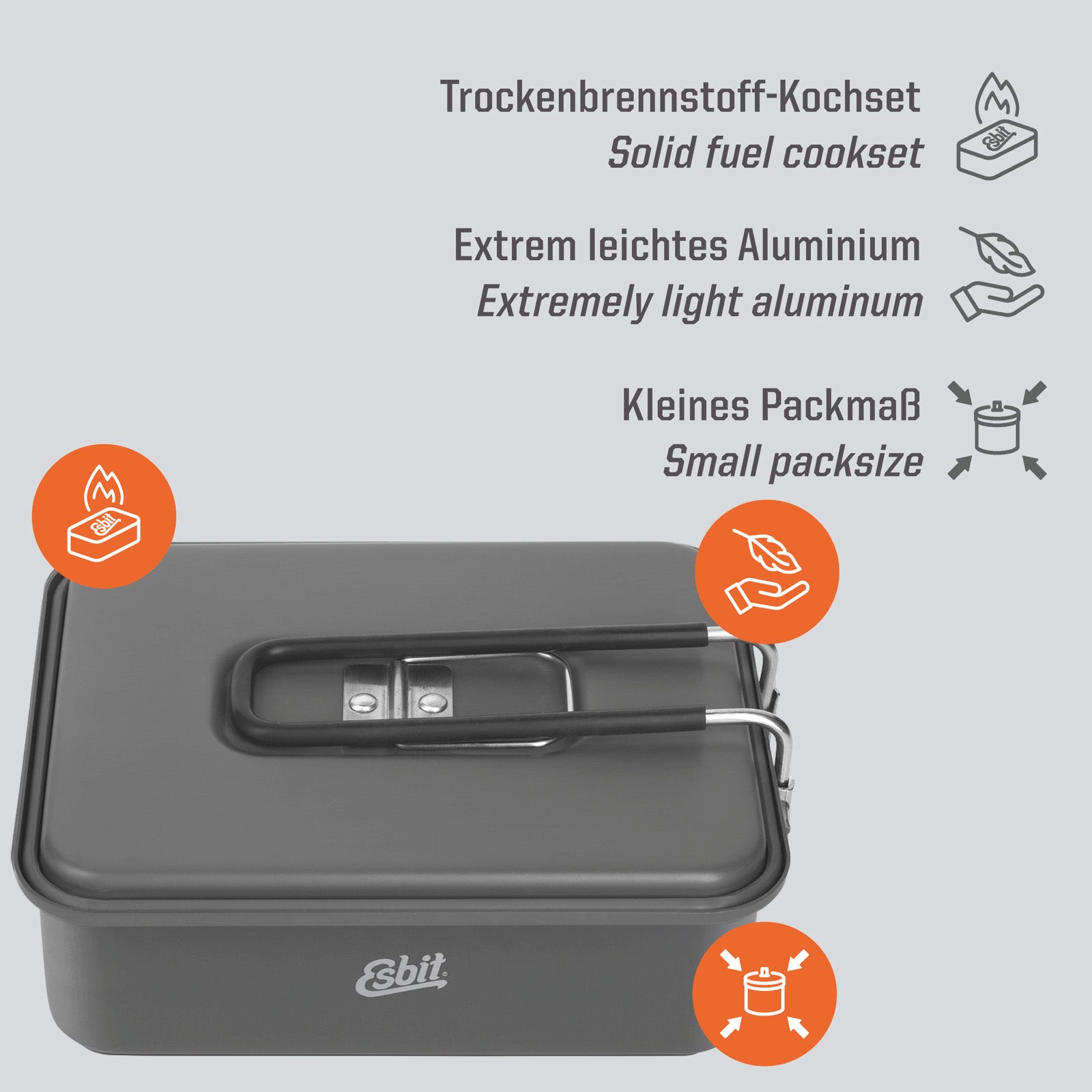 ESBIT Trocken Brennstoff Kochset 1,1 L Campingkocher Outdoor Kocher Topf Set Alu